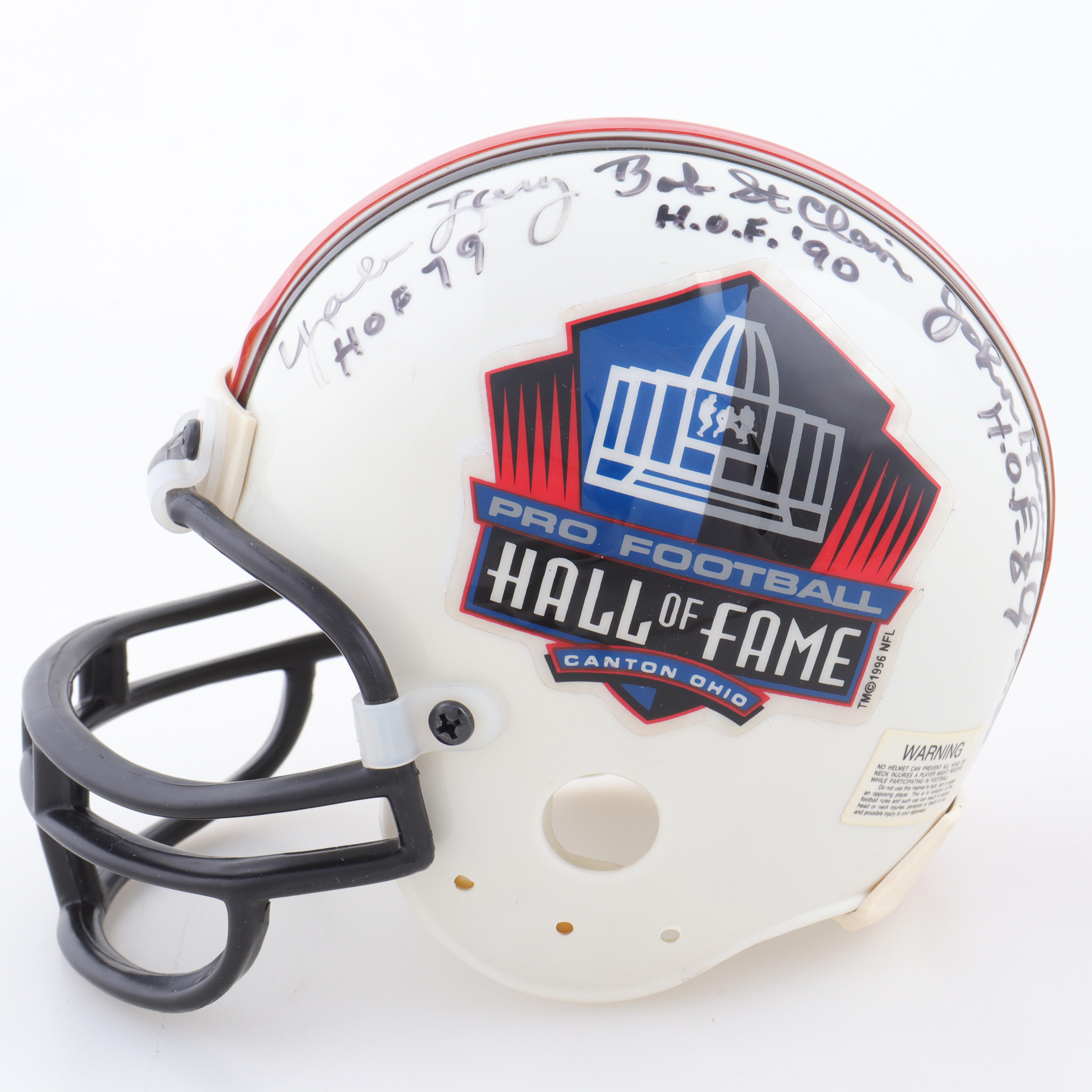 Pro Football Hall of Fame Mini Helmet With Multiple Hall Of Fame Inscriptions Signed By (5) With Bob Lilly, Ollie Matson, Yale Lary, Bob St. Clair (Beckett) at PristineAuction.com Pro Football Hall of Fame Mini Helmet With Multiple Hall Of Fame Inscriptions Signed By (5) With Bob Lilly, Ollie Matson, Yale Lary, Bob St. Clair (Beckett) at PristineAuction.com