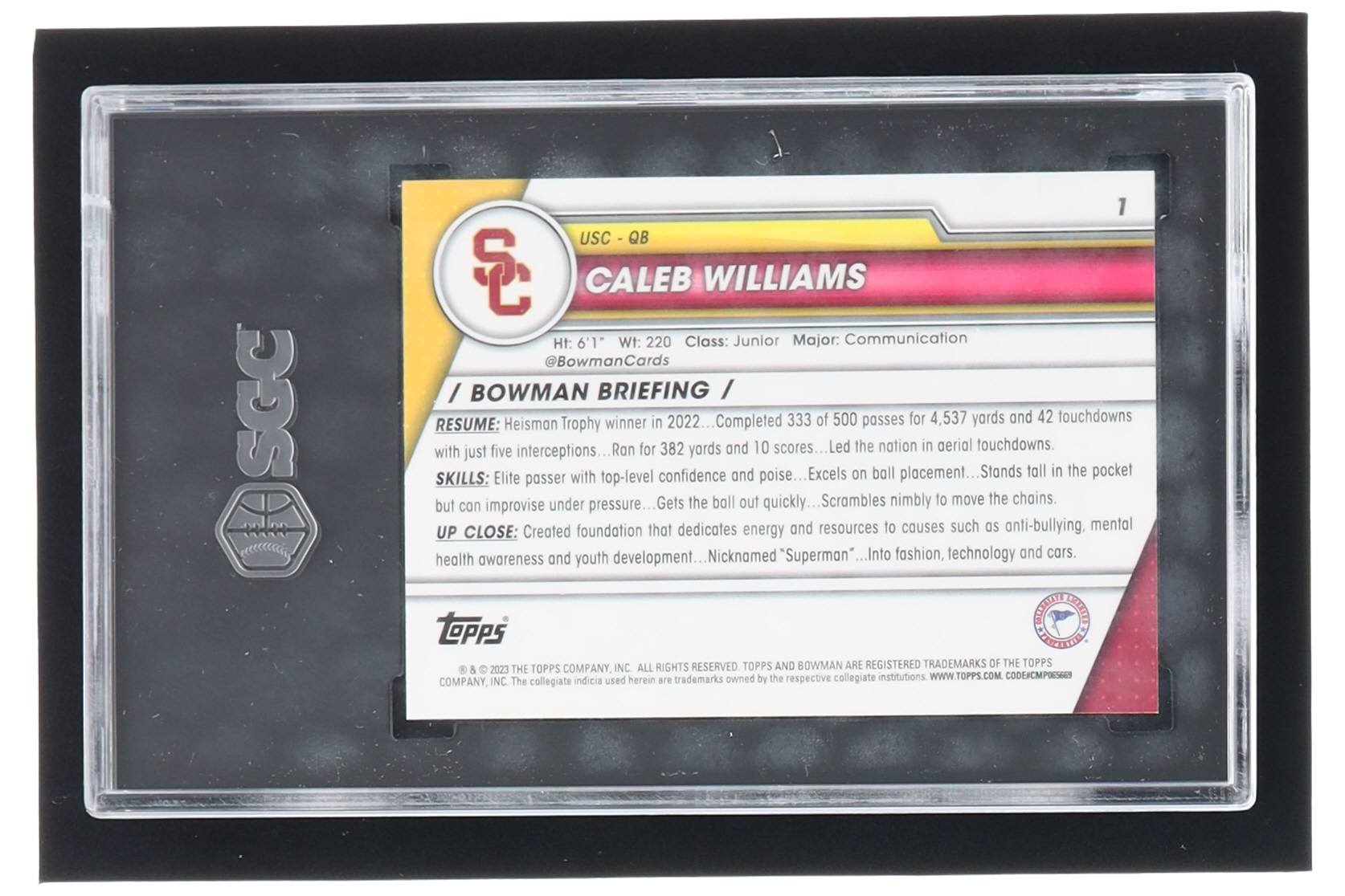 Caleb Williams 2023 Bowman Chrome University #1 RC (SGC 10) at PristineAuction.com Caleb Williams 2023 Bowman Chrome University #1 RC (SGC 10) at PristineAuction.com