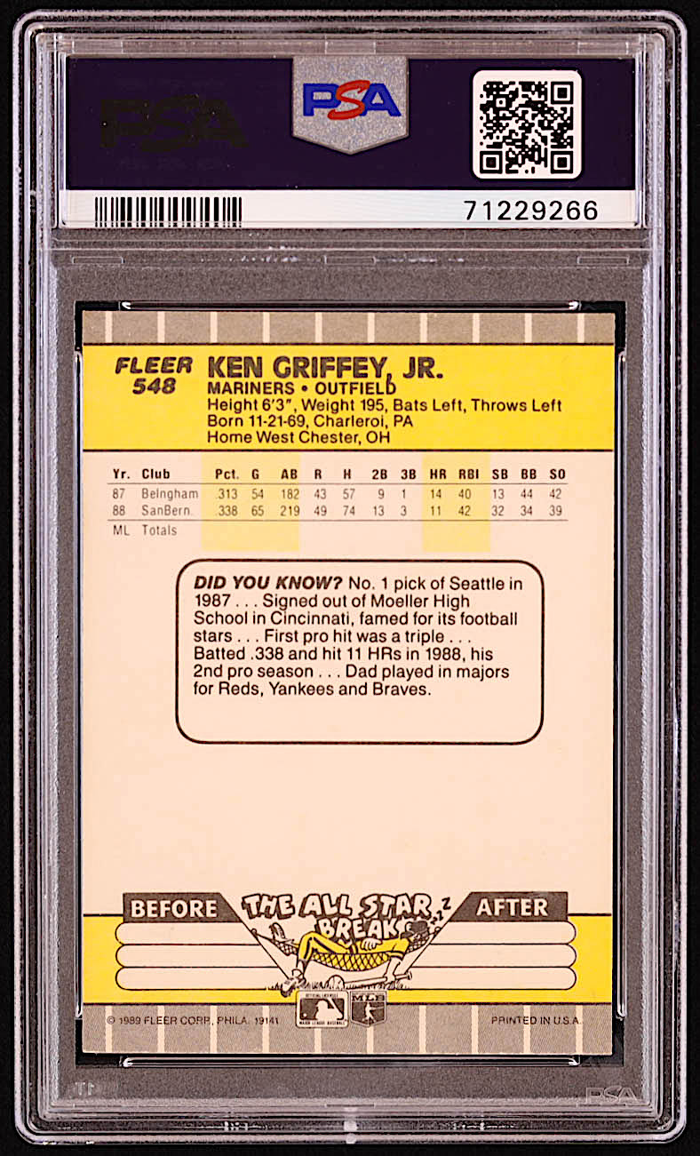 Ken Griffey Jr. 1989 Fleer #548 RC (PSA 9) at PristineAuction.com Ken Griffey Jr. 1989 Fleer #548 RC (PSA 9) at PristineAuction.com