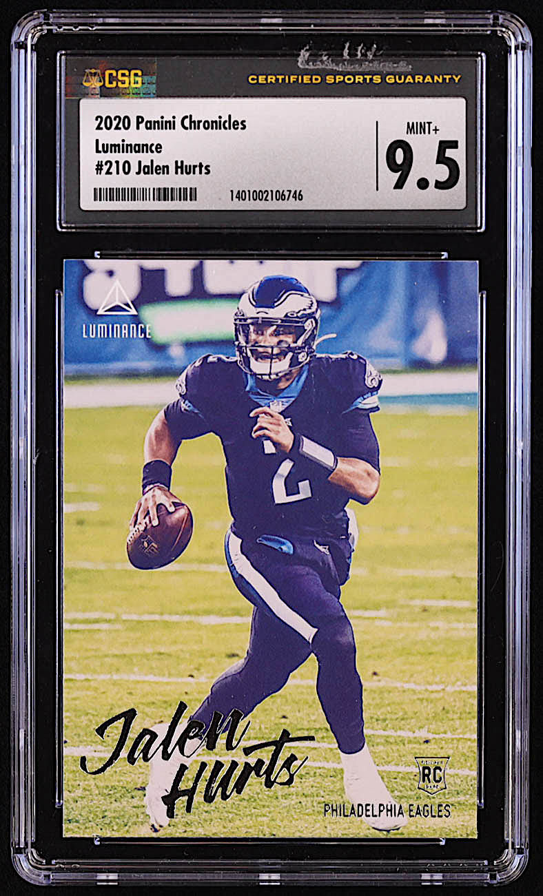 Jalen Hurts 2020 Panini Luminance #210 Chronicles RC (CSG 9.5) at PristineAuction.com Jalen Hurts 2020 Panini Luminance #210 Chronicles RC (CSG 9.5) at PristineAuction.com