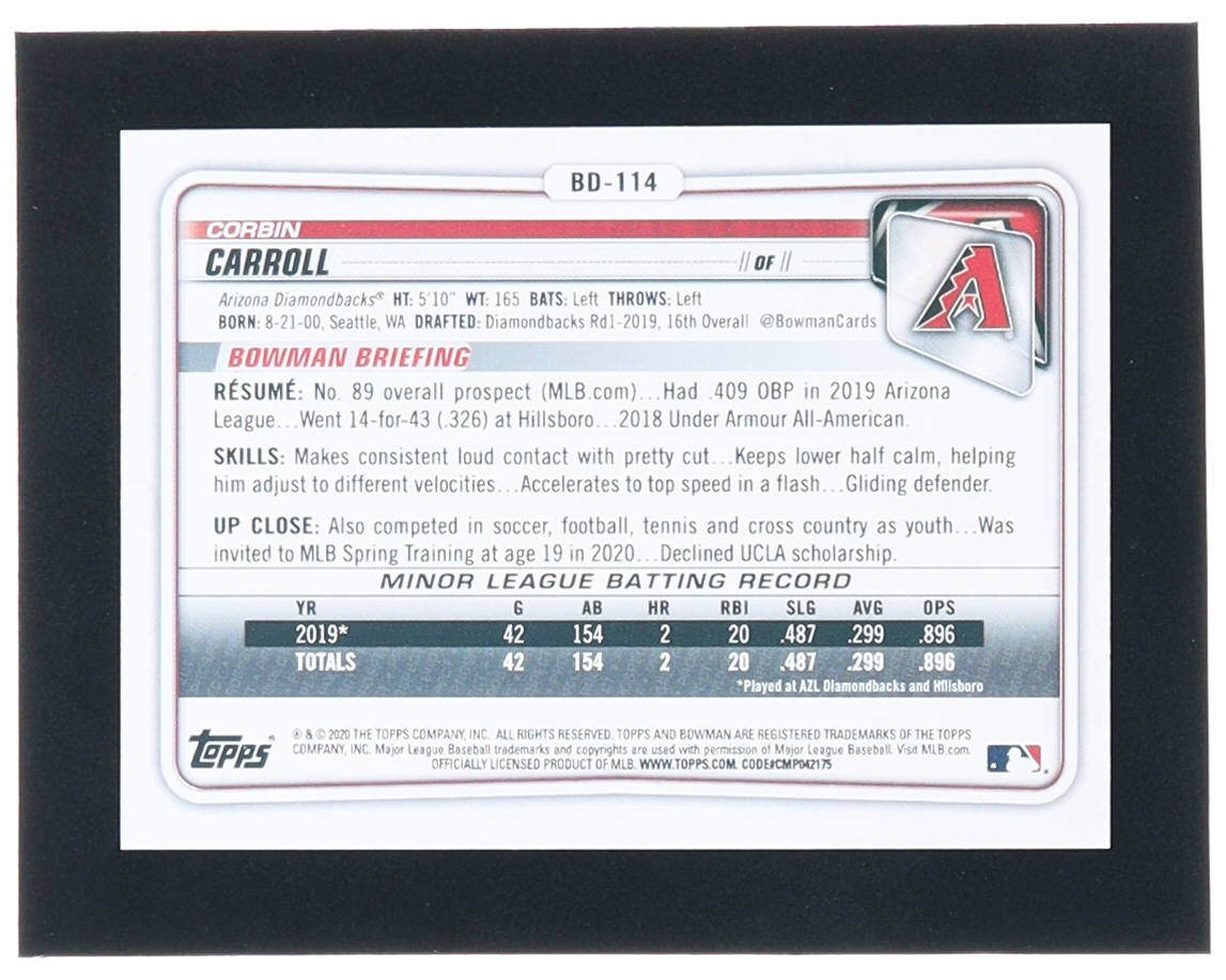 Corbin Carroll 2020 Bowman Draft Blue #BD114 RC #132/150 at PristineAuction.com Corbin Carroll 2020 Bowman Draft Blue #BD114 RC #132/150 at PristineAuction.com