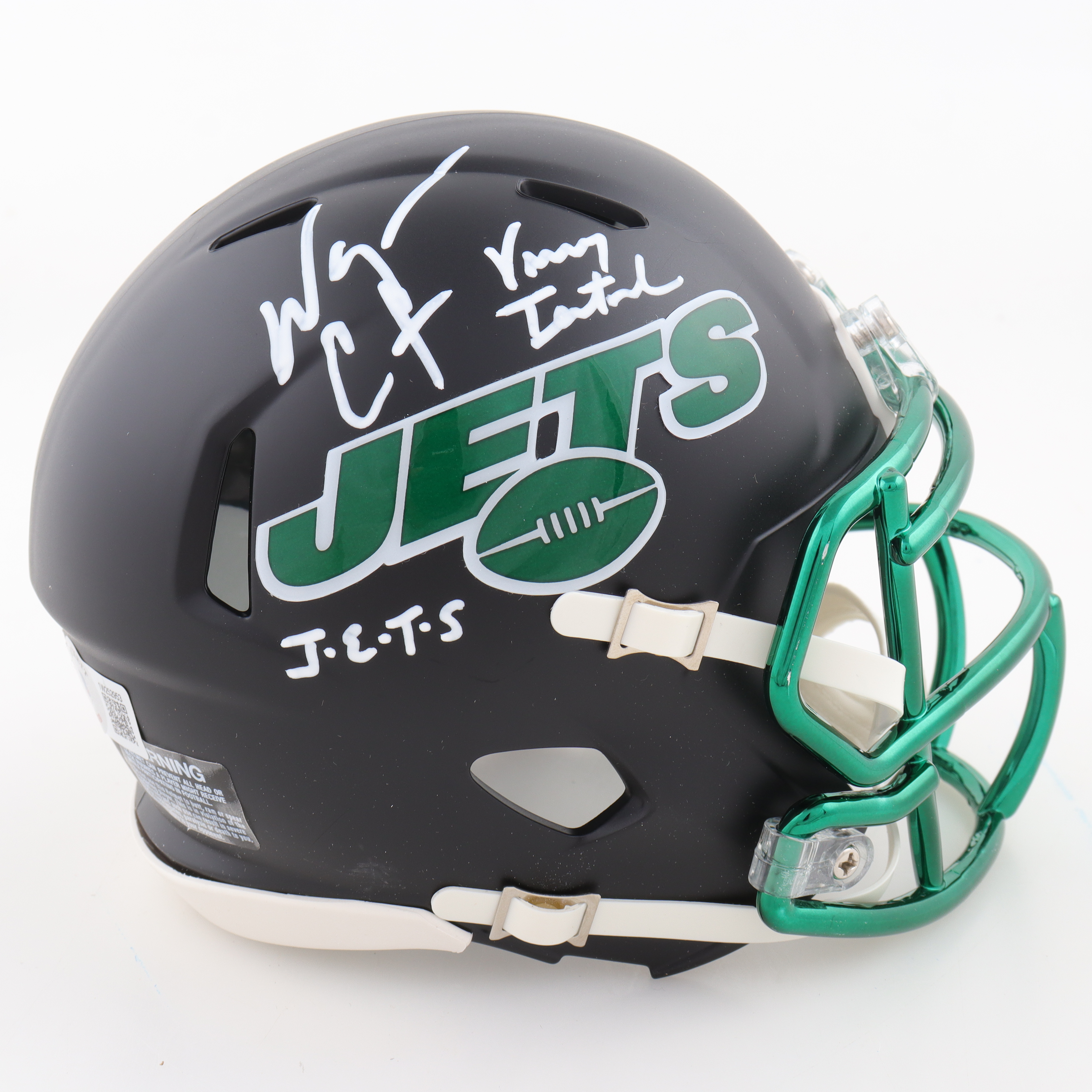 Wayne Chrebet & Vinny Testaverde Signed Jets Speed Mini Helmet Inscribed "J-E-T-S" (Beckett) at PristineAuction.com Wayne Chrebet & Vinny Testaverde Signed Jets Speed Mini Helmet Inscribed "J-E-T-S" (Beckett) at PristineAuction.com