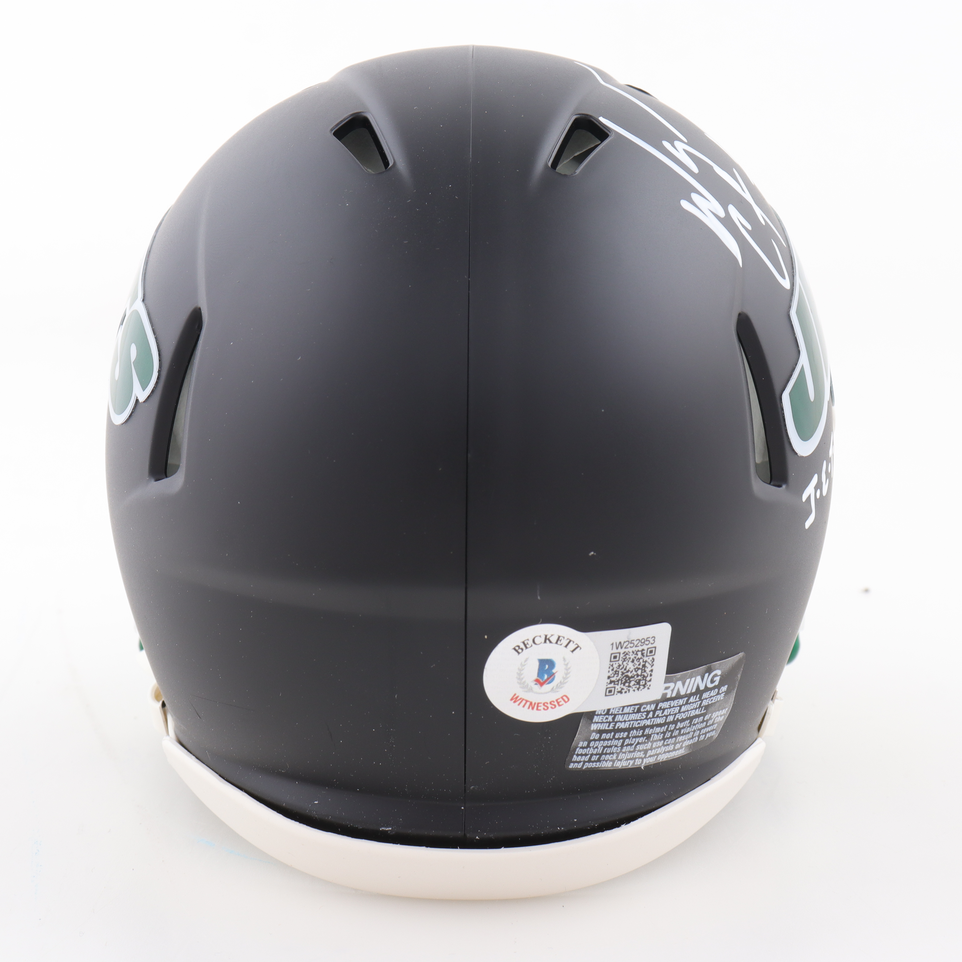 Wayne Chrebet & Vinny Testaverde Signed Jets Speed Mini Helmet Inscribed "J-E-T-S" (Beckett) at PristineAuction.com Wayne Chrebet & Vinny Testaverde Signed Jets Speed Mini Helmet Inscribed "J-E-T-S" (Beckett) at PristineAuction.com