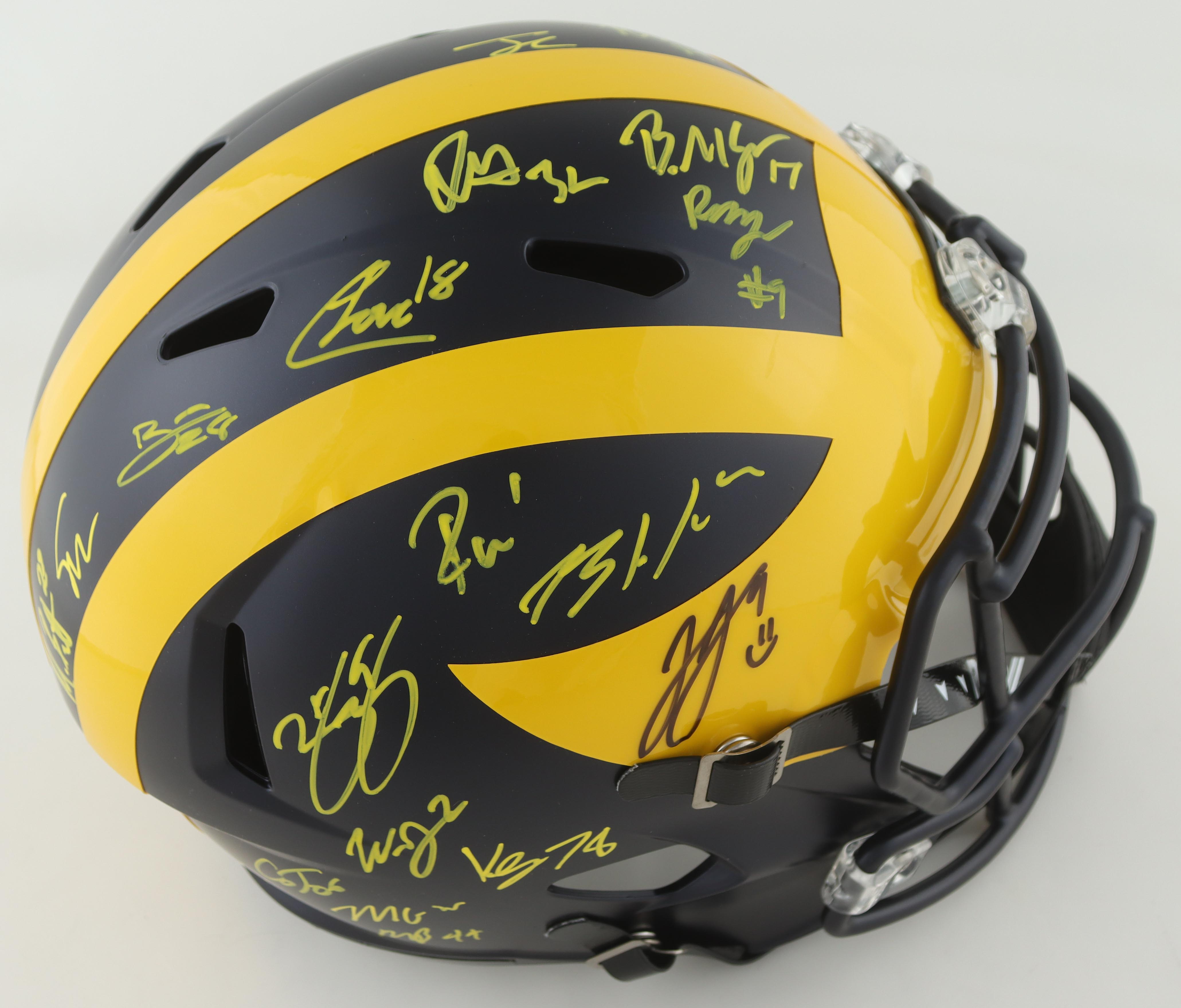 2023 Michigan Wolverines Full-Size Speed Helmet Team-Signed by (19) with J.J. McCarthy, Blake Corum, Roman Wilson, Colston Loveland (Beckett) at PristineAuction.com 2023 Michigan Wolverines Full-Size Speed Helmet Team-Signed by (19) with J.J. McCarthy, Blake Corum, Roman Wilson, Colston Loveland (Beckett) at PristineAuction.com