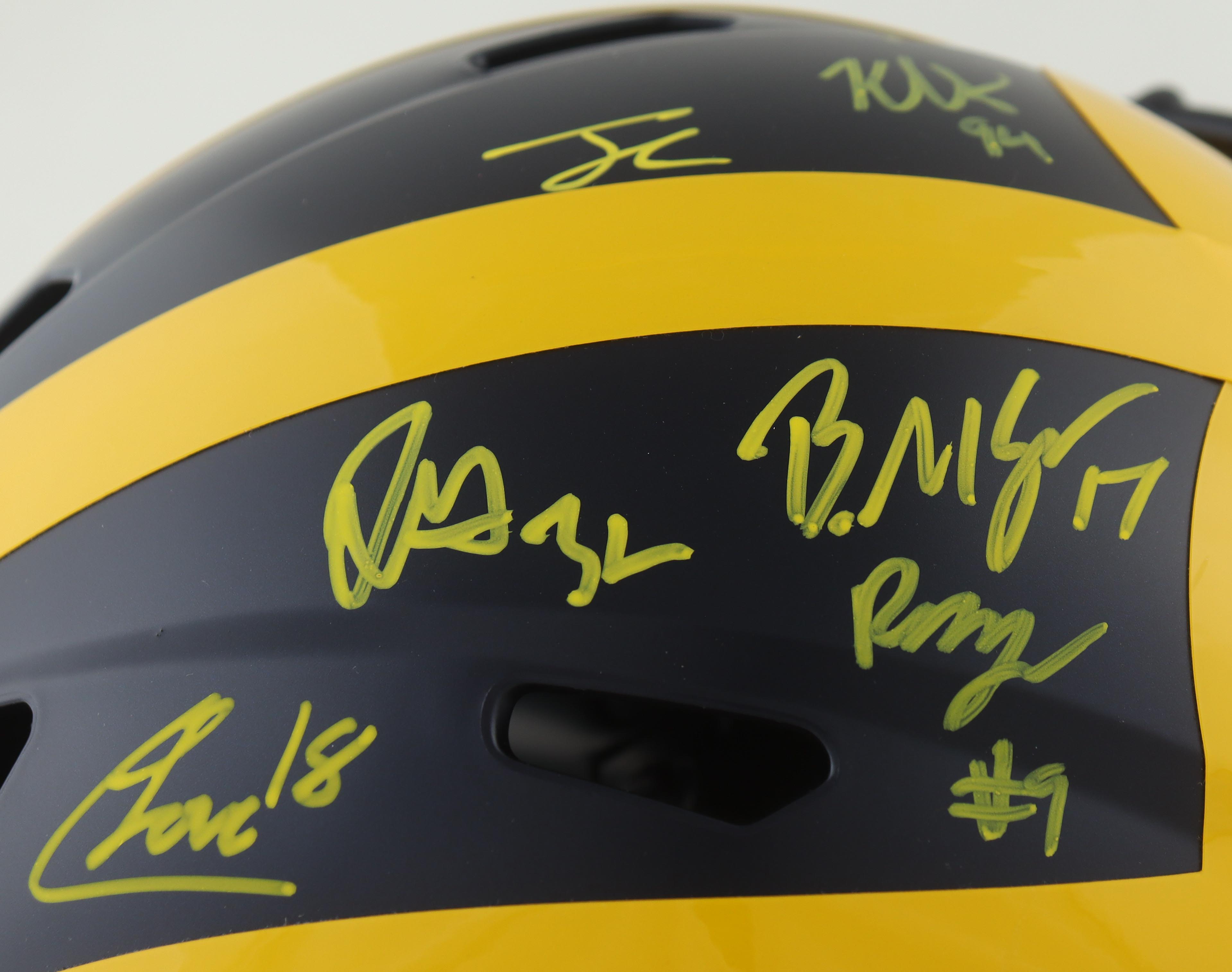 2023 Michigan Wolverines Full-Size Speed Helmet Team-Signed by (19) with J.J. McCarthy, Blake Corum, Roman Wilson, Colston Loveland (Beckett) at PristineAuction.com 2023 Michigan Wolverines Full-Size Speed Helmet Team-Signed by (19) with J.J. McCarthy, Blake Corum, Roman Wilson, Colston Loveland (Beckett) at PristineAuction.com