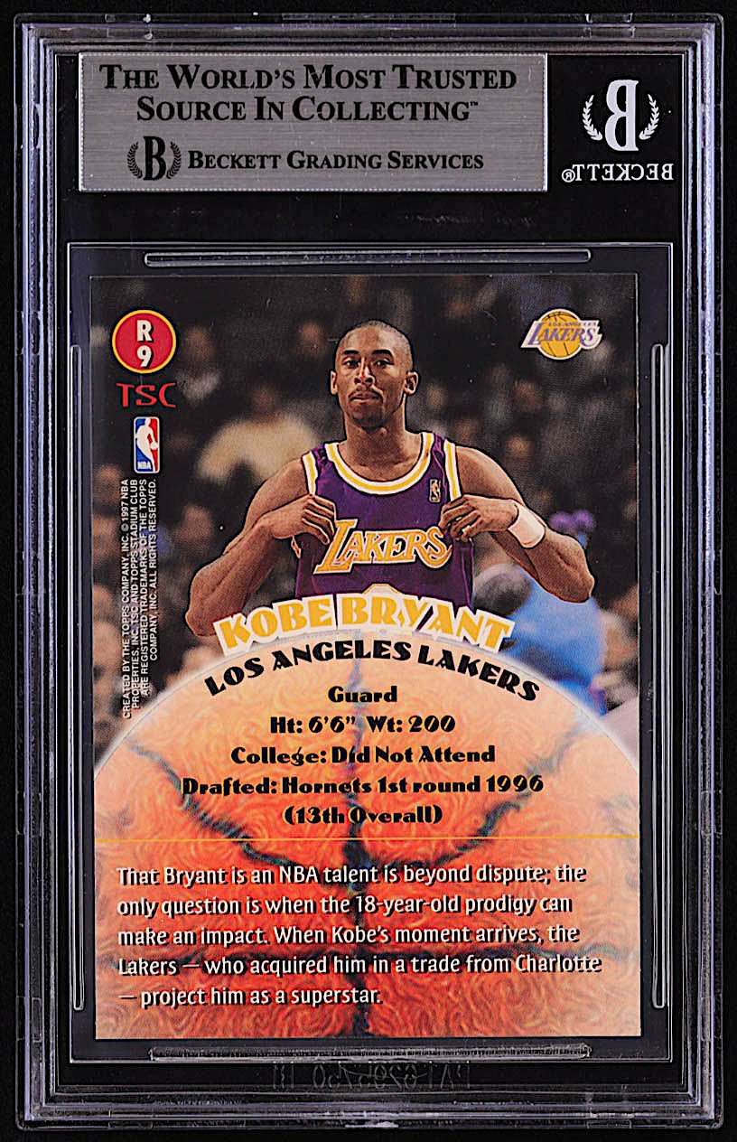 Kobe Bryant 1996-97 Stadium Club Rookies 2 #R9 RC (BGS 8.5) at PristineAuction.com Kobe Bryant 1996-97 Stadium Club Rookies 2 #R9 RC (BGS 8.5) at PristineAuction.com