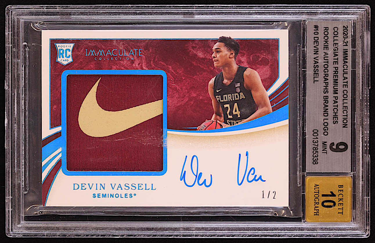 Devin Vassell 2020-21 Immaculate Collection Collegiate Premium Patches Rookie Autographs Brand Logo #10 #1/2 RC (BGS 9 | Auto 10) at PristineAuction.com Devin Vassell 2020-21 Immaculate Collection Collegiate Premium Patches Rookie Autographs Brand Logo #10 #1/2 RC (BGS 9 | Auto 10) at PristineAuction.com