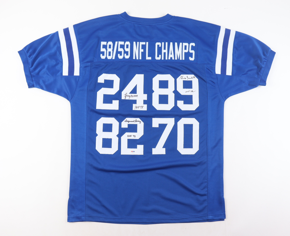 Lenny Moore, Raymond Berry & Gino Marchetti Jersey Signed with HOF Inscriptions (PSA) at PristineAuction.com Lenny Moore, Raymond Berry & Gino Marchetti Jersey Signed with HOF Inscriptions (PSA) at PristineAuction.com