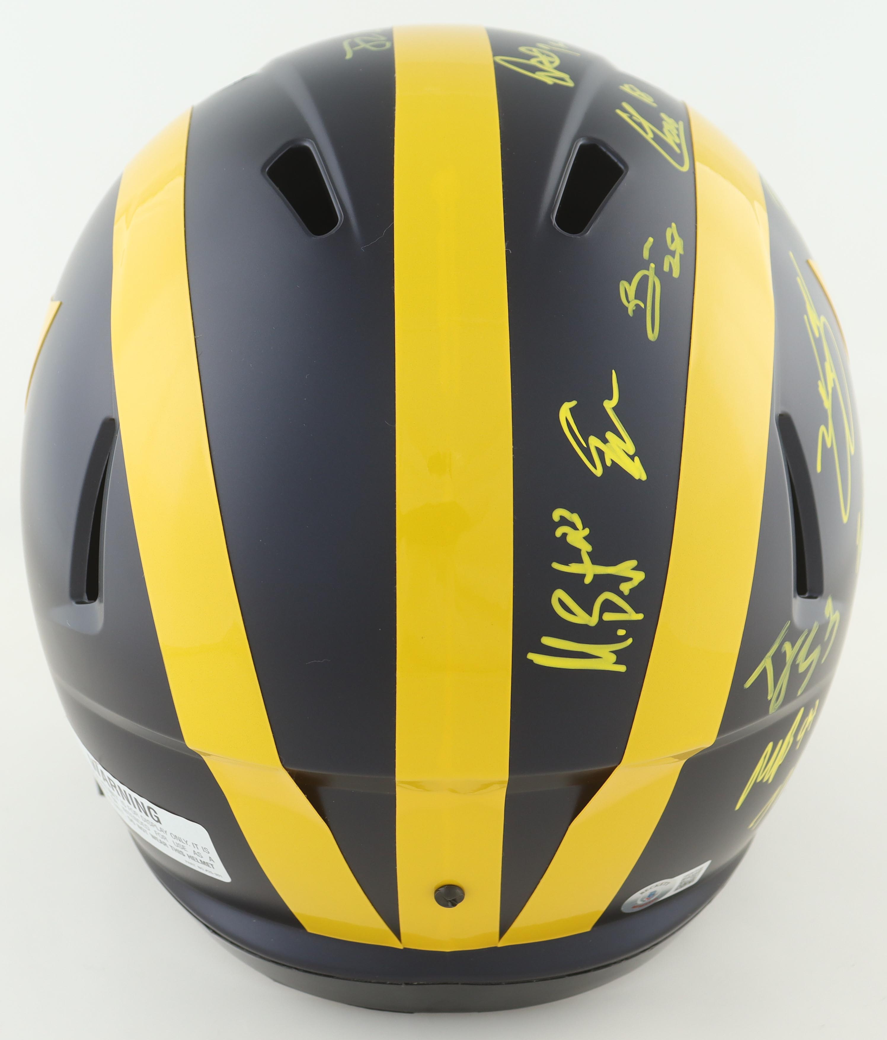 2023 Michigan Wolverines Full-Size Speed Helmet Team-Signed by (19) with J.J. McCarthy, Blake Corum, Roman Wilson, Colston Loveland (Beckett) at PristineAuction.com 2023 Michigan Wolverines Full-Size Speed Helmet Team-Signed by (19) with J.J. McCarthy, Blake Corum, Roman Wilson, Colston Loveland (Beckett) at PristineAuction.com