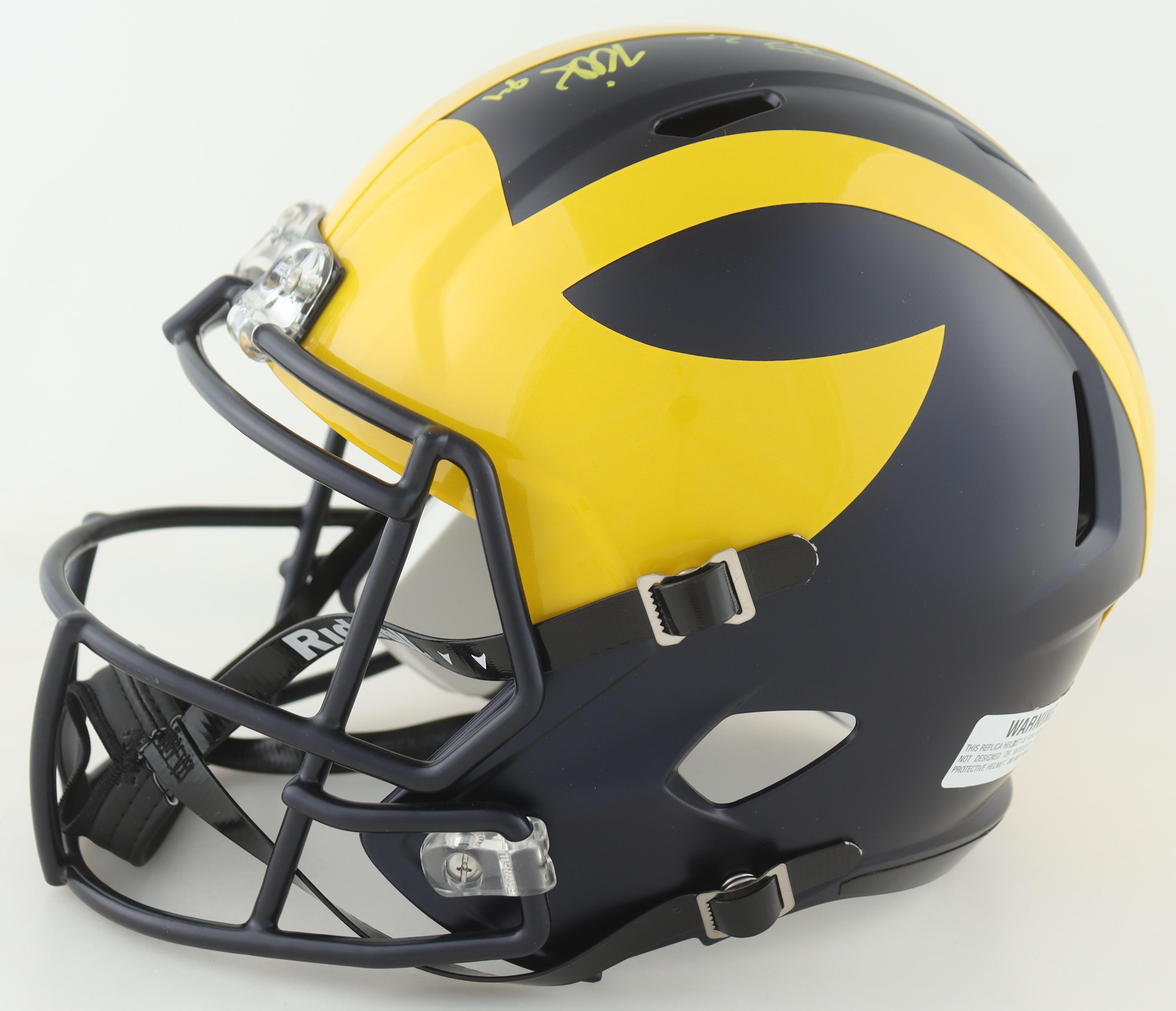 2023 Michigan Wolverines Full-Size Speed Helmet Team-Signed by (19) with J.J. McCarthy, Blake Corum, Roman Wilson, Colston Loveland (Beckett) at PristineAuction.com 2023 Michigan Wolverines Full-Size Speed Helmet Team-Signed by (19) with J.J. McCarthy, Blake Corum, Roman Wilson, Colston Loveland (Beckett) at PristineAuction.com