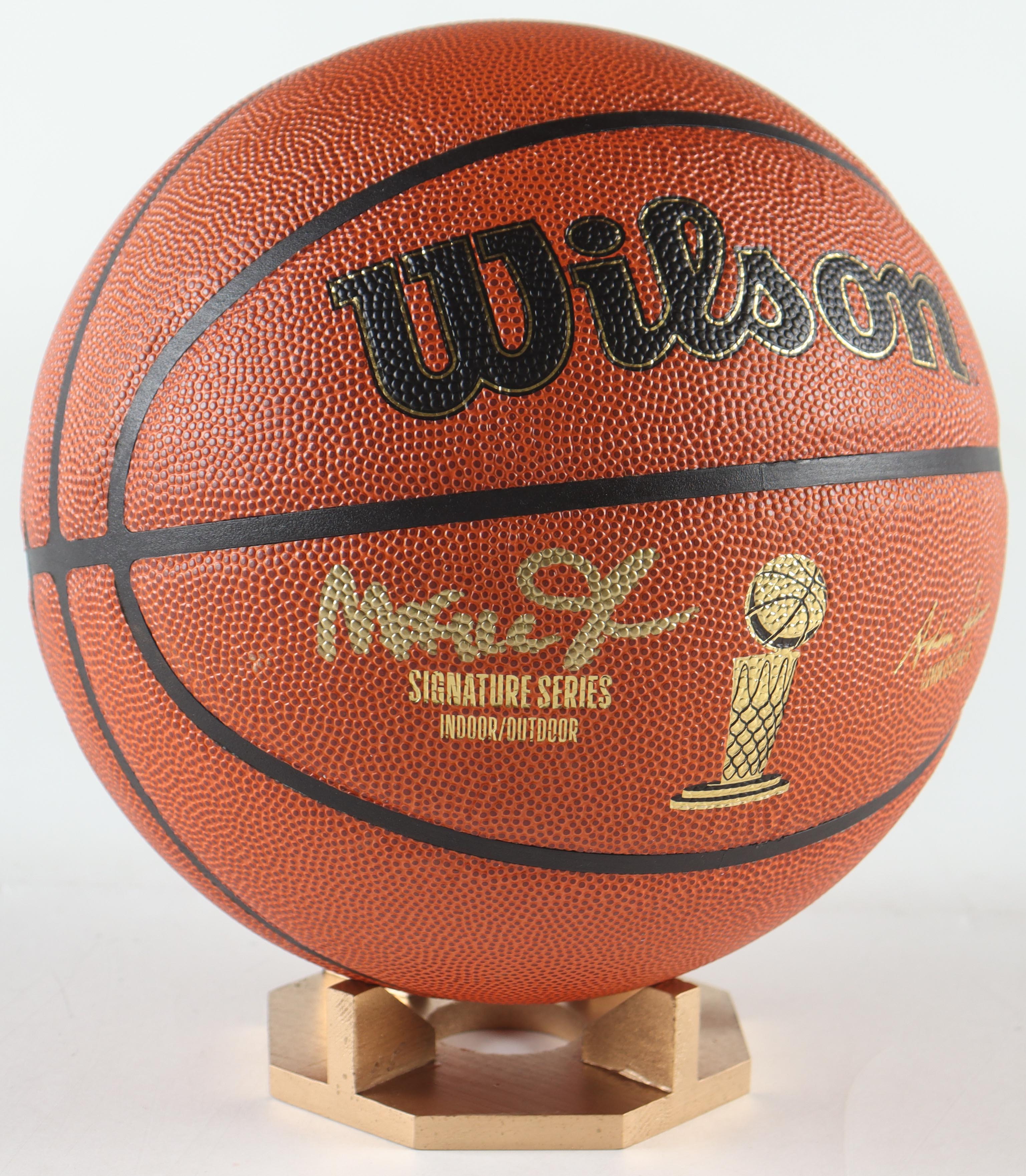 Magic Johnson Signed NBA Signature Series Basketball With Wooden Display Stand (Beckett) at PristineAuction.com Magic Johnson Signed NBA Signature Series Basketball With Wooden Display Stand (Beckett) at PristineAuction.com