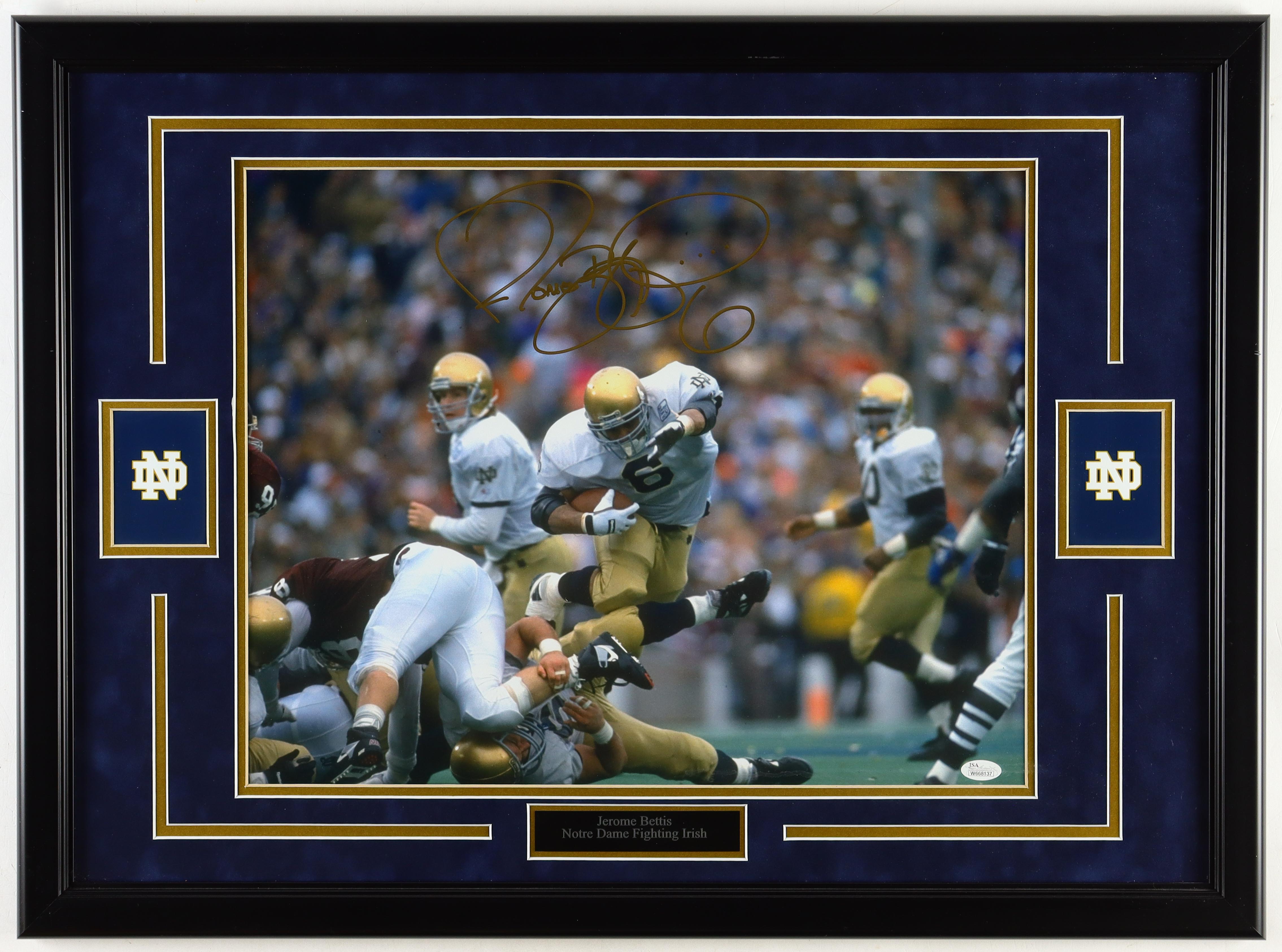 Jerome Bettis Signed Notre Dame Fighting Irish Custom Framed Photo Display (JSA) at PristineAuction.com Jerome Bettis Signed Notre Dame Fighting Irish Custom Framed Photo Display (JSA) at PristineAuction.com