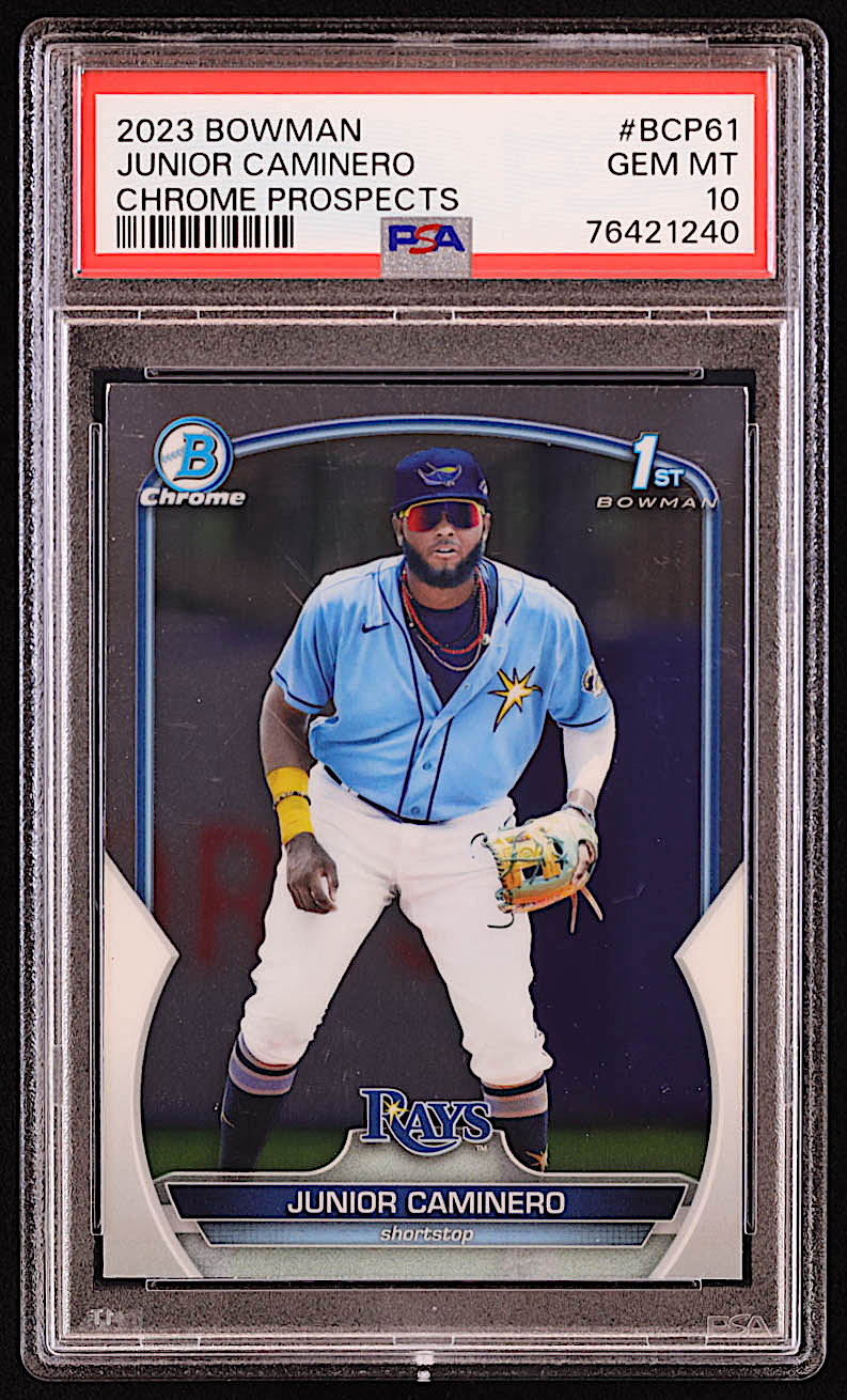 Junior Caminero 2023 Bowman Chrome Prospects #BCP61 RC (PSA 10) at PristineAuction.com Junior Caminero 2023 Bowman Chrome Prospects #BCP61 RC (PSA 10) at PristineAuction.com