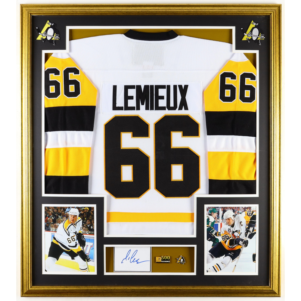 Mario Lemieux Signed Penguins Custom Framed Cut Display with Jersey