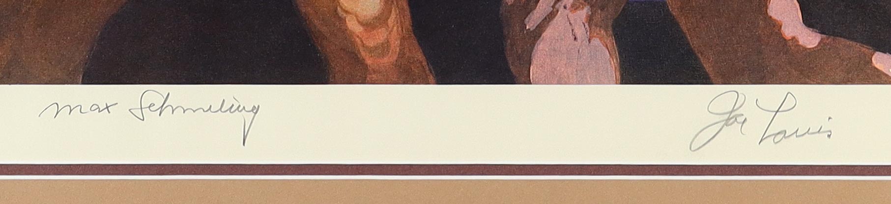 Joe Louis & Max Schmeling Signed LE Custom Framed Photo Display with Replica 1936 Boxing Match Ticket (Beckett) at PristineAuction.com Joe Louis & Max Schmeling Signed LE Custom Framed Photo Display with Replica 1936 Boxing Match Ticket (Beckett) at PristineAuction.com