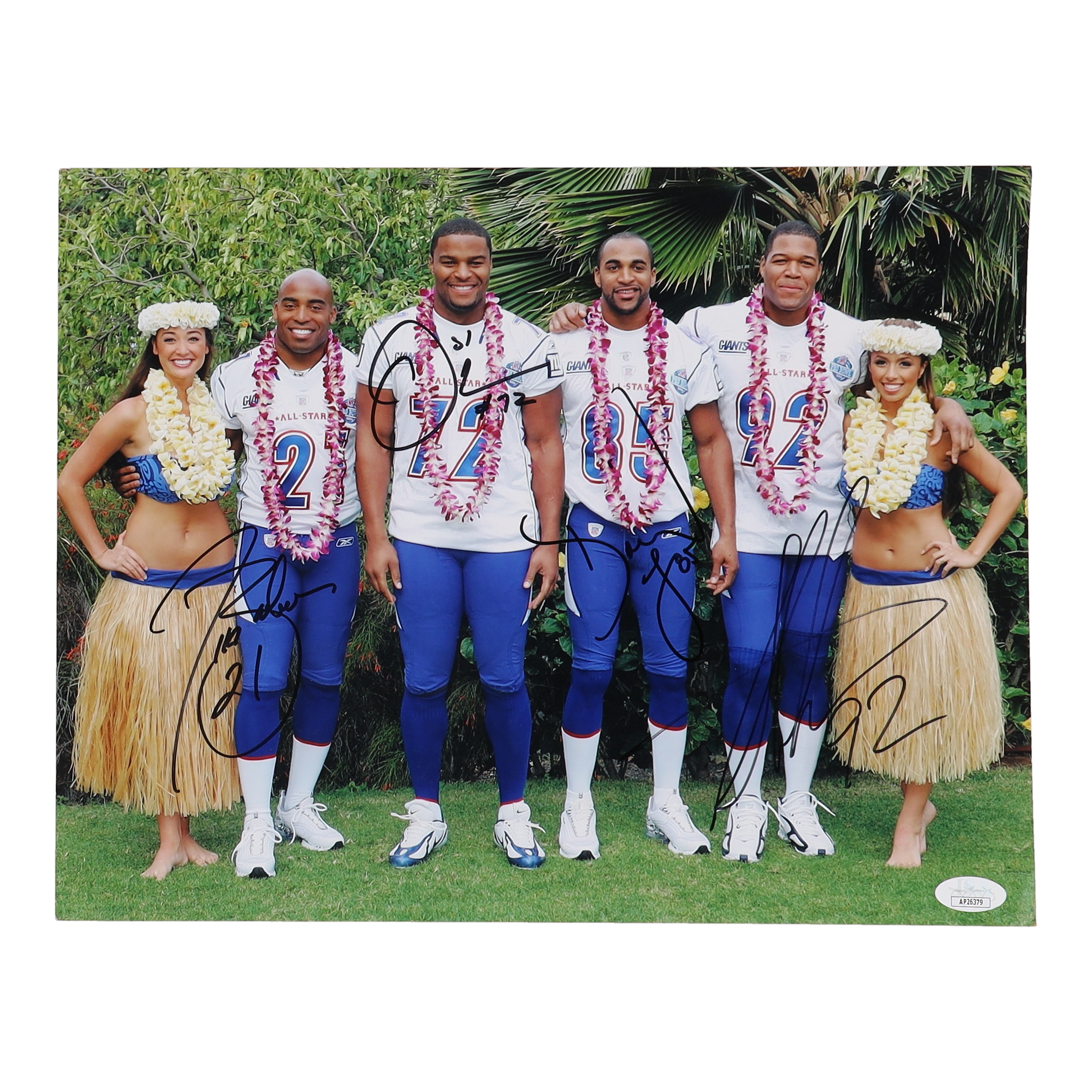 New York Giants 11x14 Photo Signed by Tiki Barber, Osi Umenyiora, Michael Strahan & David Tyree (JSA) at PristineAuction.com New York Giants 11x14 Photo Signed by Tiki Barber, Osi Umenyiora, Michael Strahan & David Tyree (JSA) at PristineAuction.com