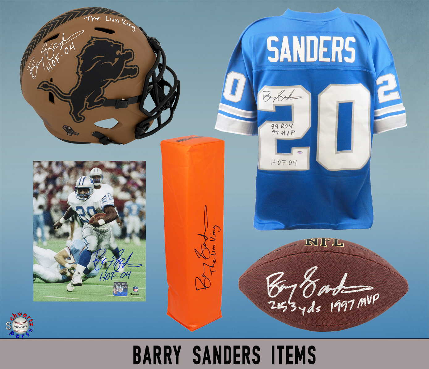 THE BARRY BOX (10 Signed Items Per Box!!) - Series 2 Mystery Box (Limited to 120) - (1-BARRY SANDERS Autograph GUARANTEED In Every Box!!!) - Schwartz Sports at PristineAuction.com THE BARRY BOX (10 Signed Items Per Box!!) - Series 2 Mystery Box (Limited to 120) - (1-BARRY SANDERS Autograph GUARANTEED In Every Box!!!) - Schwartz Sports at PristineAuction.com