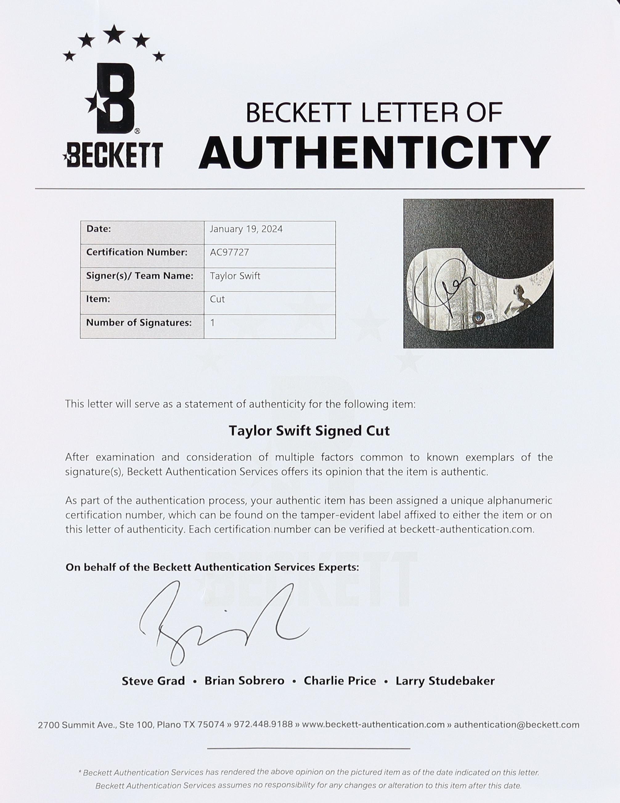 Taylor Swift Signed 38" Acoustic Guitar (Beckett) at PristineAuction.com Taylor Swift Signed 38" Acoustic Guitar (Beckett) at PristineAuction.com