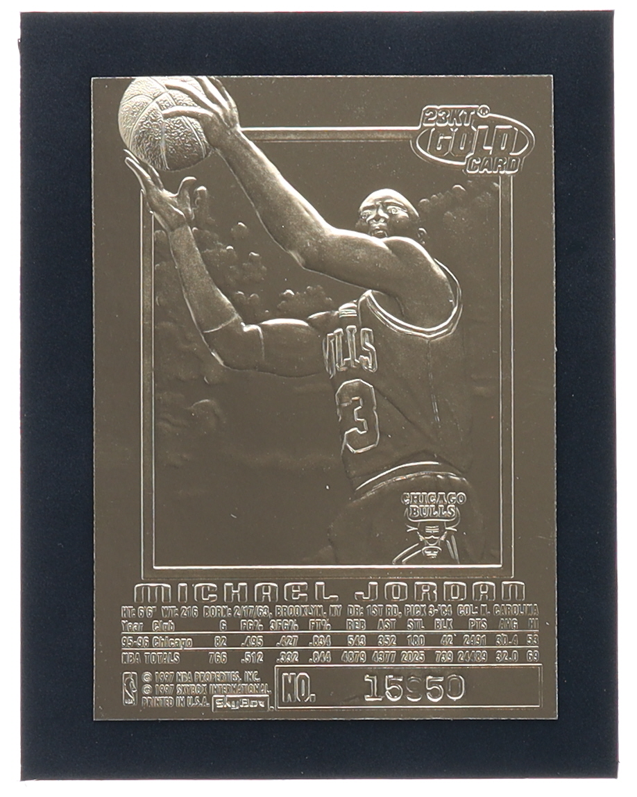 Michael Jordan 1997 SkyBox EX-2000 Red Signature Holographic 23Kt Gold Card #15950 at PristineAuction.com Michael Jordan 1997 SkyBox EX-2000 Red Signature Holographic 23Kt Gold Card #15950 at PristineAuction.com