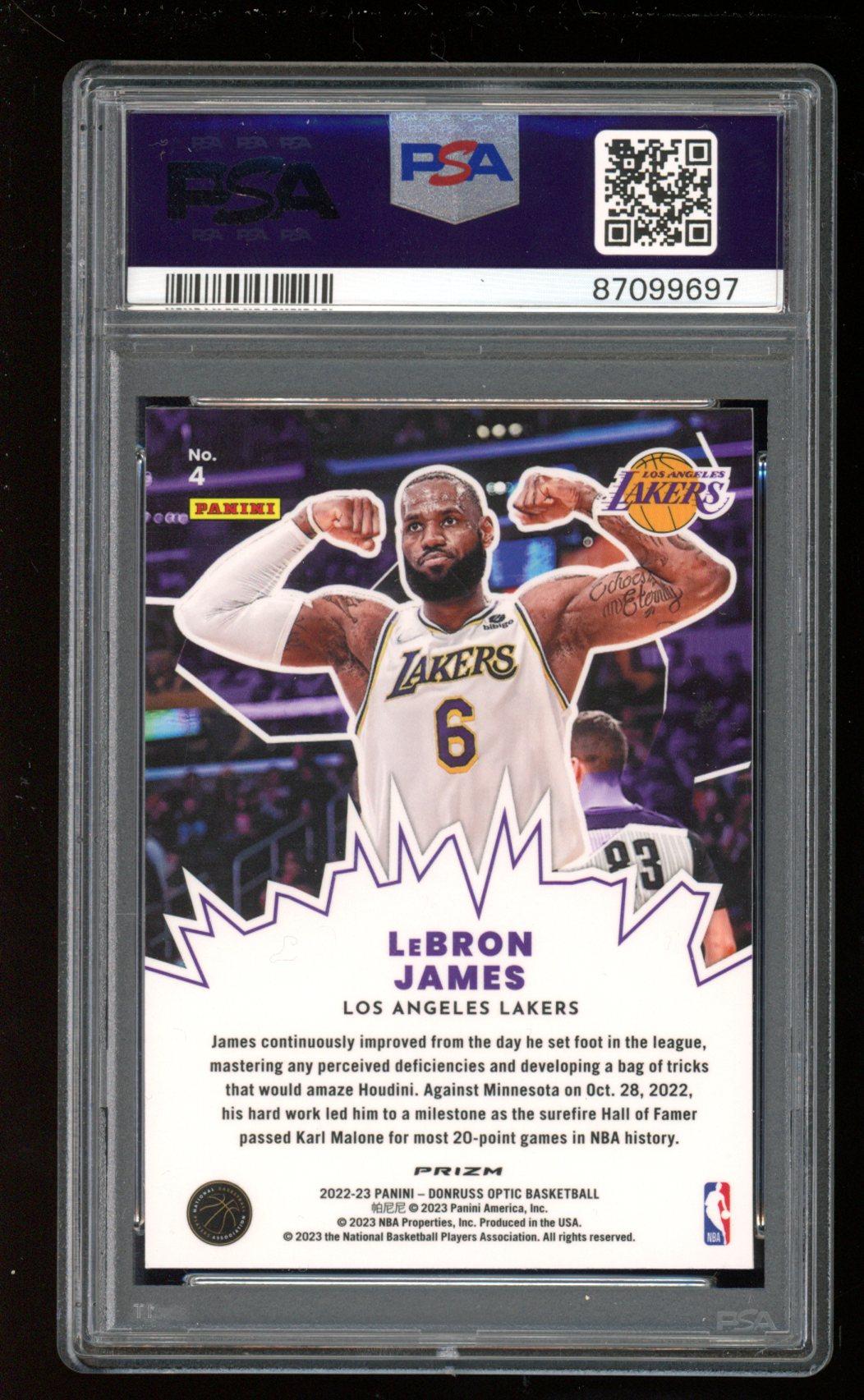 LeBron James 2022-23 Donruss Optic My House Purple #4 (PSA 10) at PristineAuction.com LeBron James 2022-23 Donruss Optic My House Purple #4 (PSA 10) at PristineAuction.com