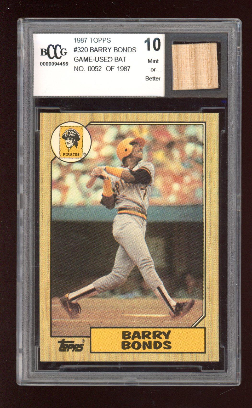 Barry Bonds 1987 Topps #320 RC with Game-Used Bat Piece (BCCG 10) at PristineAuction.com Barry Bonds 1987 Topps #320 RC with Game-Used Bat Piece (BCCG 10) at PristineAuction.com