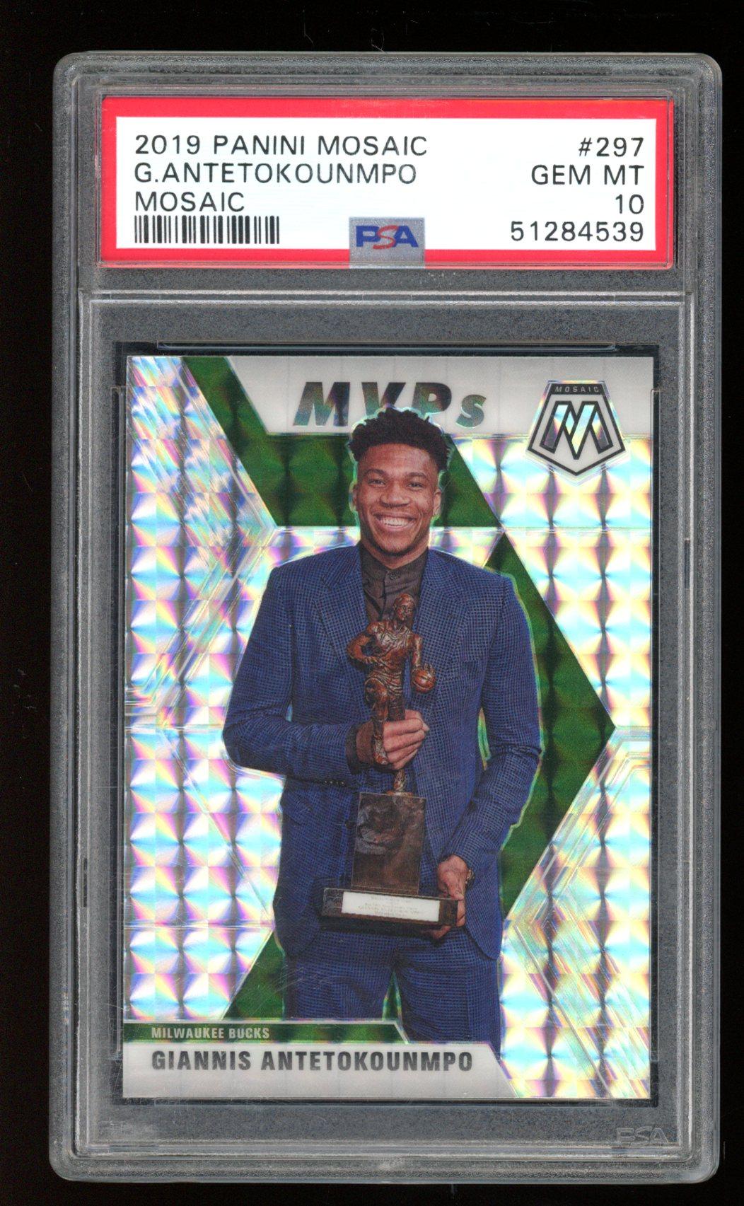 Giannis Antetokounmpo 2019-20 Panini Mosaic Mosaic #297 MVP (PSA 10) at PristineAuction.com Giannis Antetokounmpo 2019-20 Panini Mosaic Mosaic #297 MVP (PSA 10) at PristineAuction.com