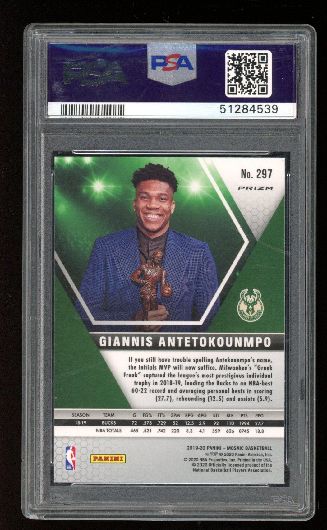Giannis Antetokounmpo 2019-20 Panini Mosaic Mosaic #297 MVP (PSA 10) at PristineAuction.com Giannis Antetokounmpo 2019-20 Panini Mosaic Mosaic #297 MVP (PSA 10) at PristineAuction.com