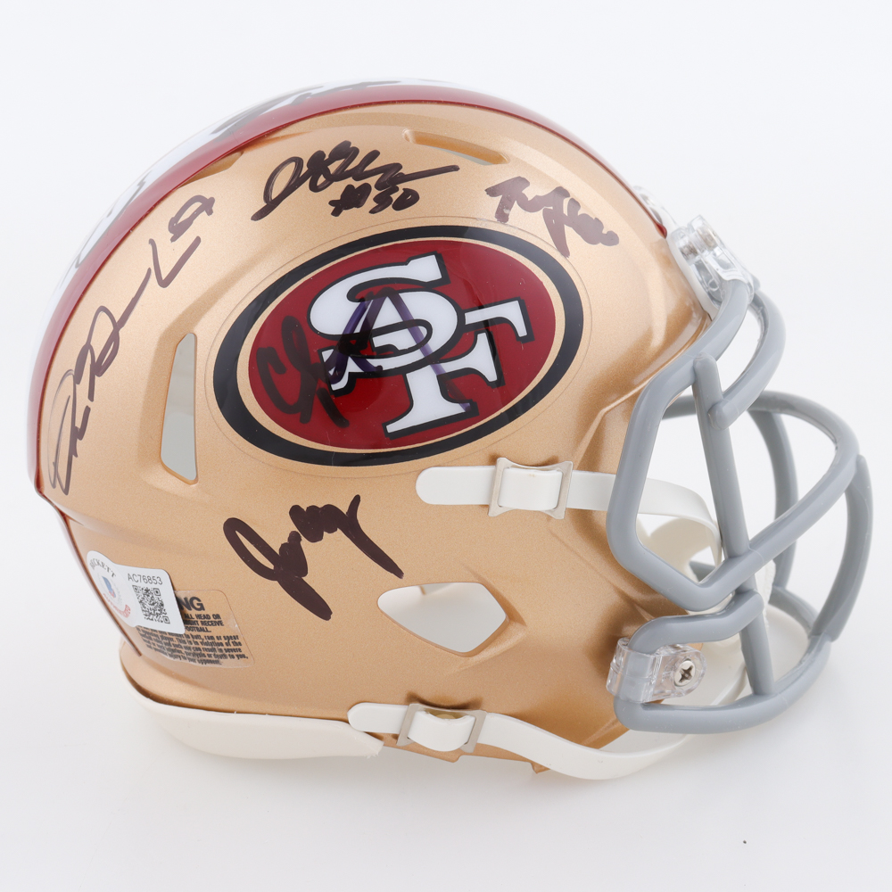 2023-24 49ers Speed Mini Helmet Signed by (13) With Christian McCaffrey, Deebo Samuel, George Kittle, Dre Greenlaw, (Beckett) at PristineAuction.com 2023-24 49ers Speed Mini Helmet Signed by (13) With Christian McCaffrey, Deebo Samuel, George Kittle, Dre Greenlaw, (Beckett) at PristineAuction.com