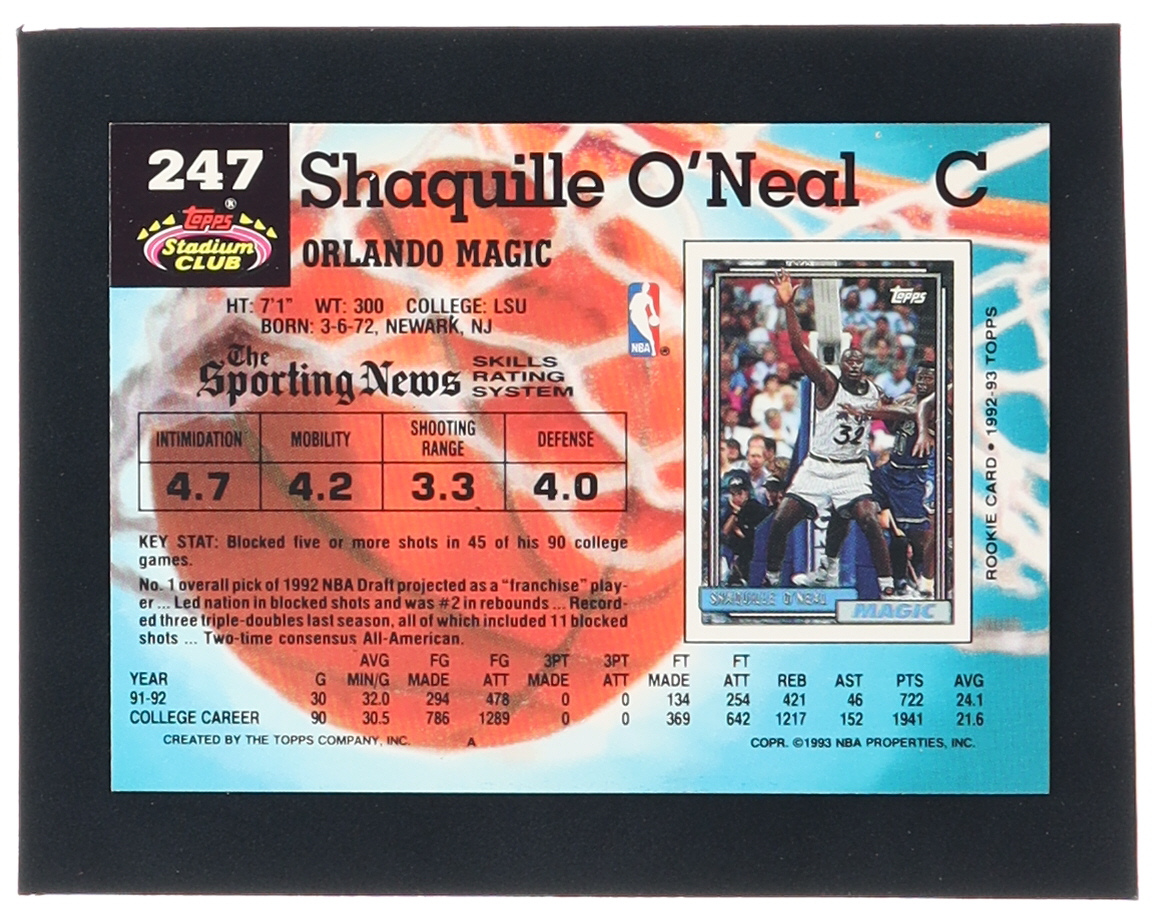 Shaquille O'Neal 1992-93 Stadium Club #247 RC at PristineAuction.com Shaquille O'Neal 1992-93 Stadium Club #247 RC at PristineAuction.com