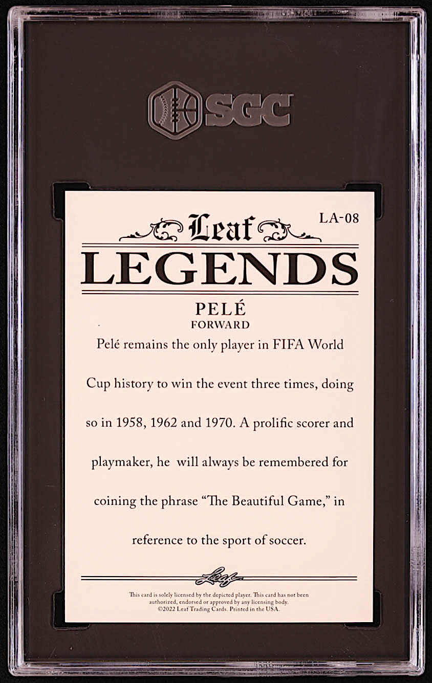 Pele 2022 Leaf Legends Red Foil #LA08 #1/1 (SGC 10) at PristineAuction.com Pele 2022 Leaf Legends Red Foil #LA08 #1/1 (SGC 10) at PristineAuction.com