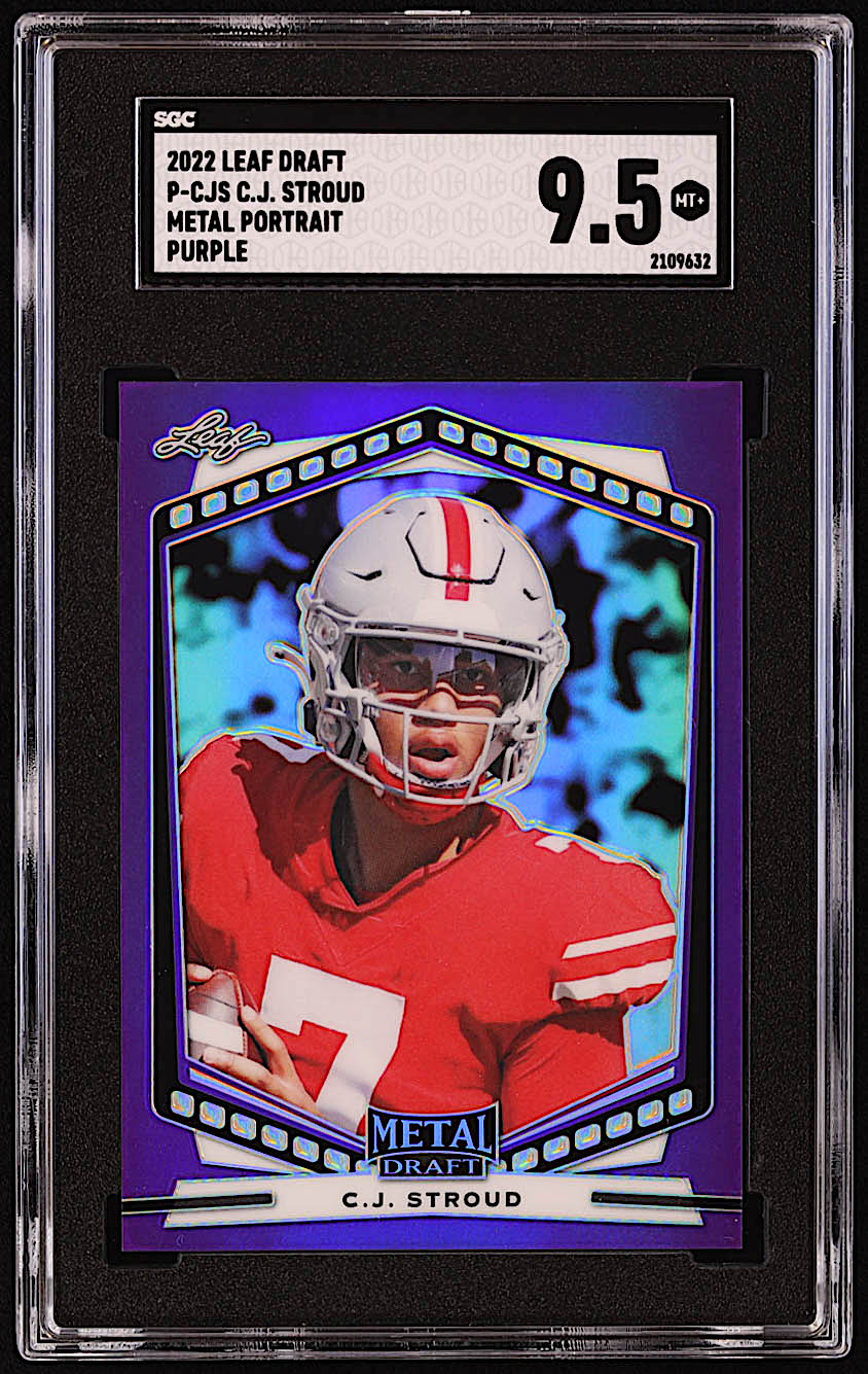 C.J. Stroud 2022 Leaf Draft and Prospects Metal Portrait Prismatic Purple #PCJS RC (SGC 9.5) at PristineAuction.com C.J. Stroud 2022 Leaf Draft and Prospects Metal Portrait Prismatic Purple #PCJS RC (SGC 9.5) at PristineAuction.com