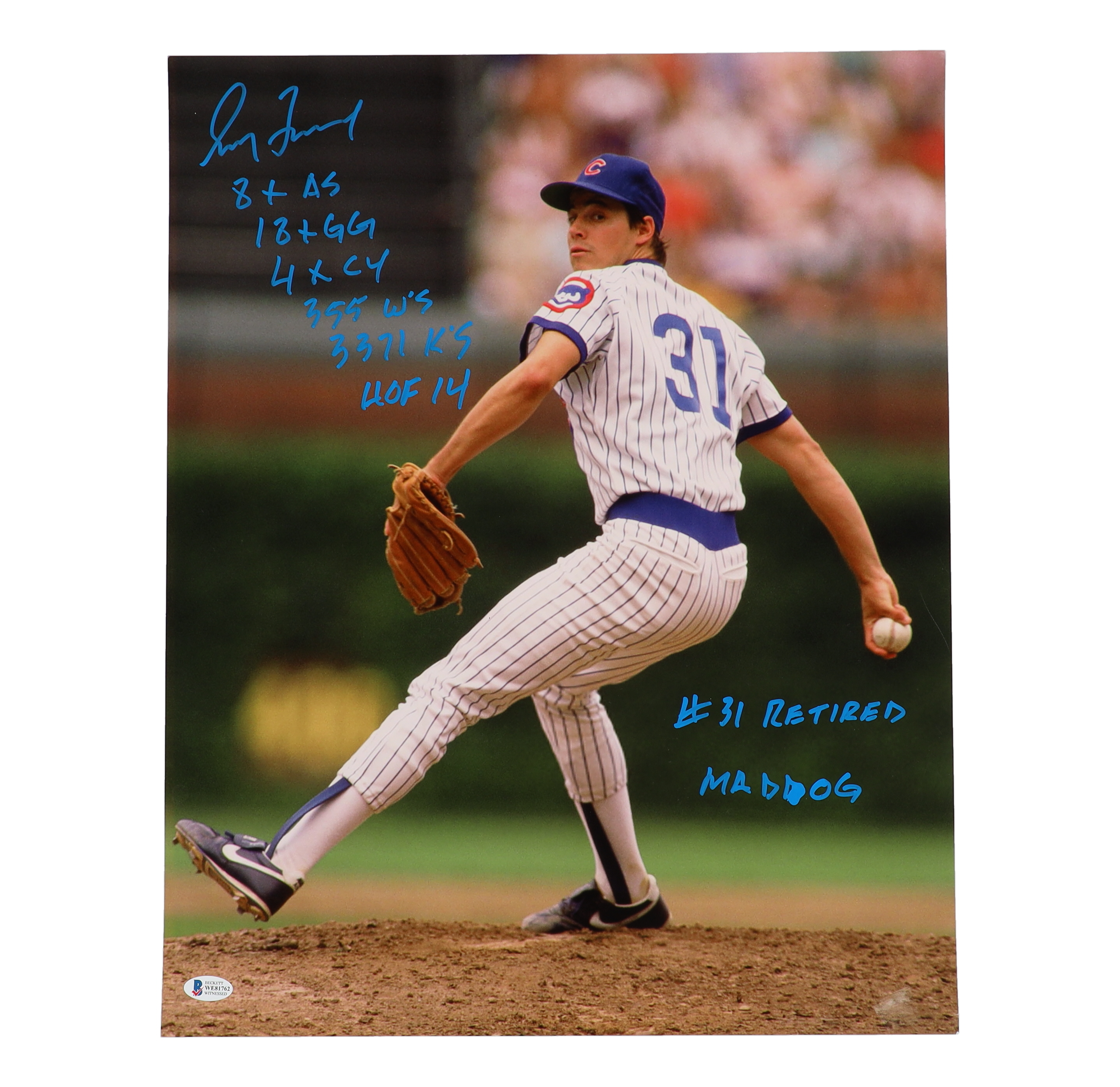 Greg Maddux Signed Cubs 16x20 Photo with Multiple Career Stat Inscriptions (Beckett) at PristineAuction.com Greg Maddux Signed Cubs 16x20 Photo with Multiple Career Stat Inscriptions (Beckett) at PristineAuction.com