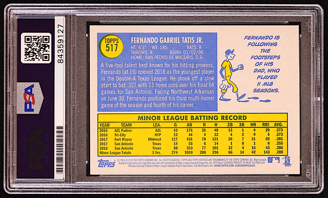 Fernando Tatis Jr. Signed 2019 Topps Heritage #517 RC (PSA | Auto 10) at PristineAuction.com Fernando Tatis Jr. Signed 2019 Topps Heritage #517 RC (PSA | Auto 10) at PristineAuction.com