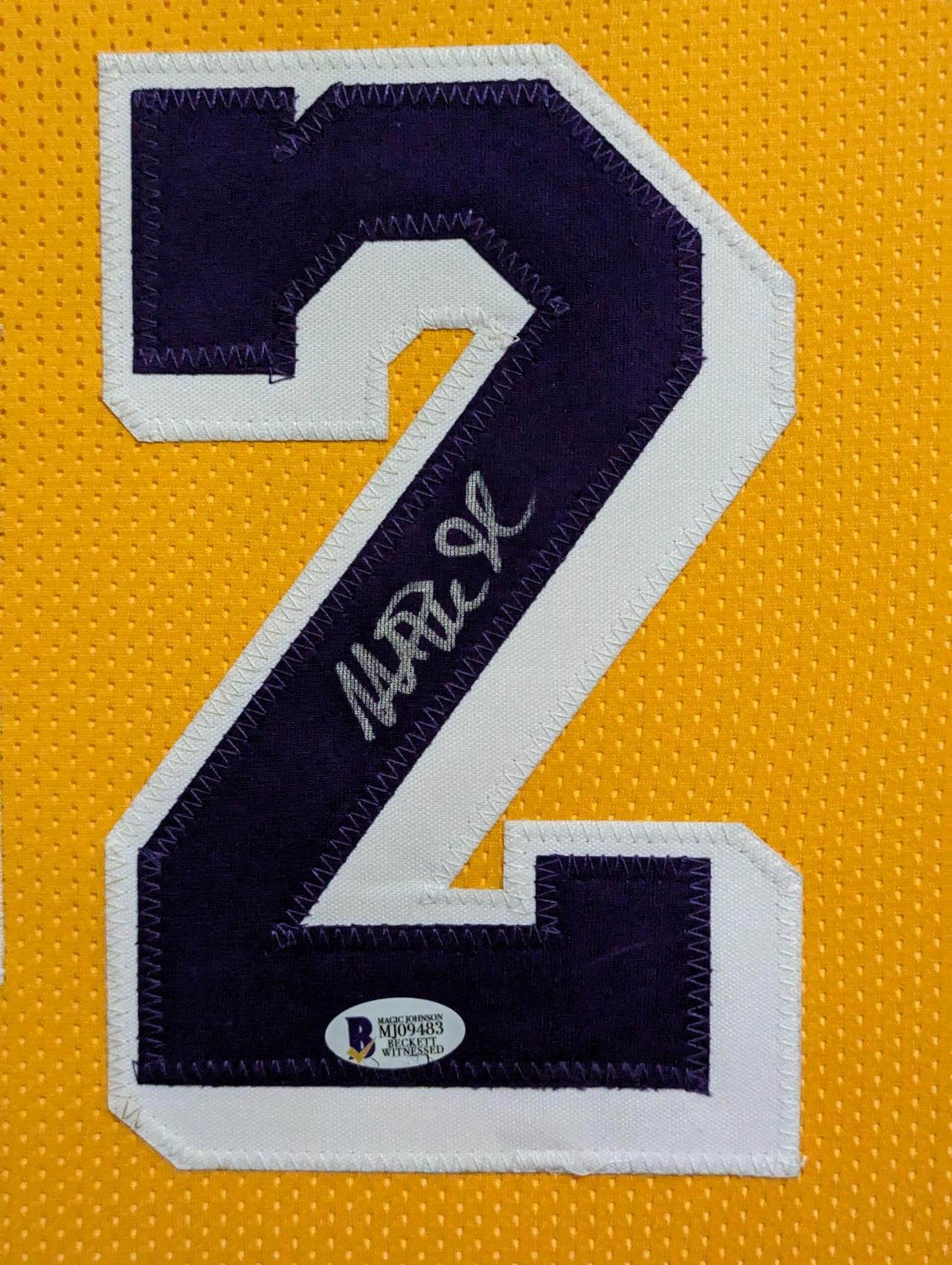 Magic Johnson Signed Custom Framed Jersey Display (Beckett) at PristineAuction.com Magic Johnson Signed Custom Framed Jersey Display (Beckett) at PristineAuction.com