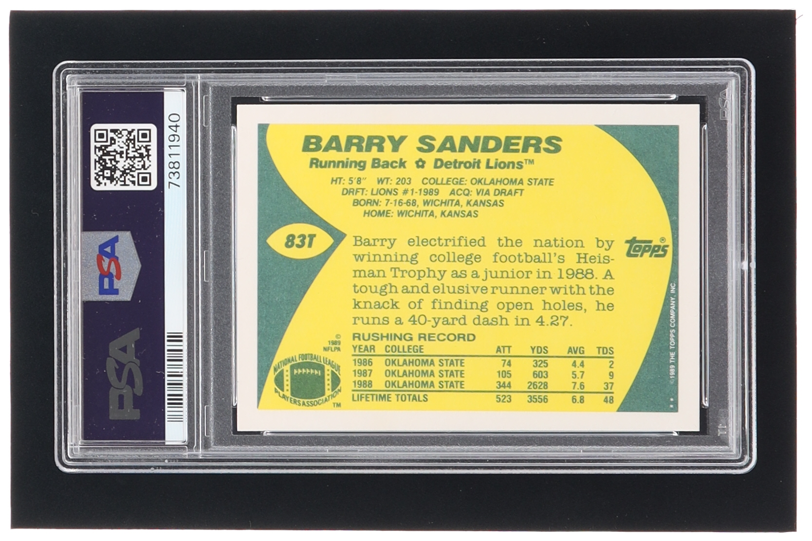 Barry Sanders 1989 Topps Traded #83T RC (PSA 9) at PristineAuction.com Barry Sanders 1989 Topps Traded #83T RC (PSA 9) at PristineAuction.com