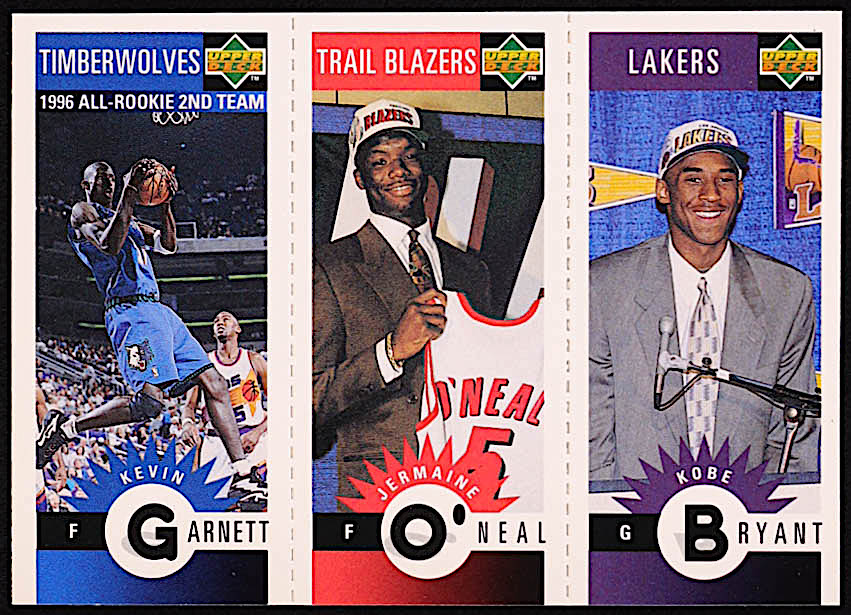 Kobe Bryant / Jermaine O'Neal / Kevin Garnett 1996-97 Collector's Choice Mini-Cards #M129 at PristineAuction.com Kobe Bryant / Jermaine O'Neal / Kevin Garnett 1996-97 Collector's Choice Mini-Cards #M129 at PristineAuction.com