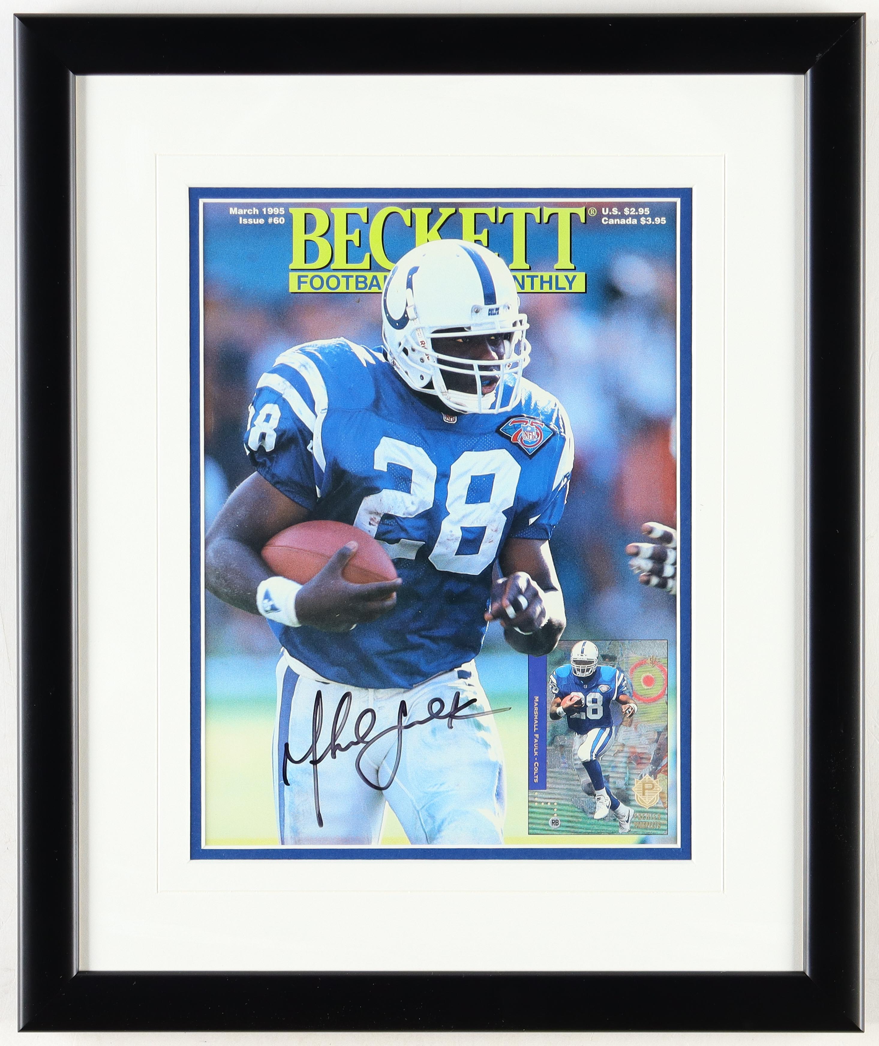 Marshall Faulk Signed 1995 "Beckett" Magazine Custom Framed Photo Display (Sports Integrity) at PristineAuction.com Marshall Faulk Signed 1995 "Beckett" Magazine Custom Framed Photo Display (Sports Integrity) at PristineAuction.com