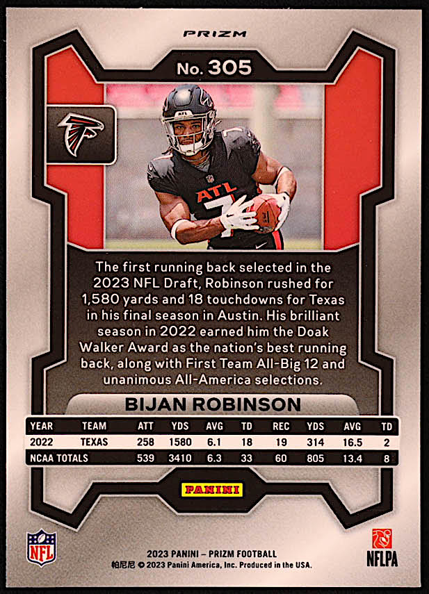 Bijan Robinson 2023 Panini Prizm Prizms Orange Disco #305 RC at PristineAuction.com Bijan Robinson 2023 Panini Prizm Prizms Orange Disco #305 RC at PristineAuction.com