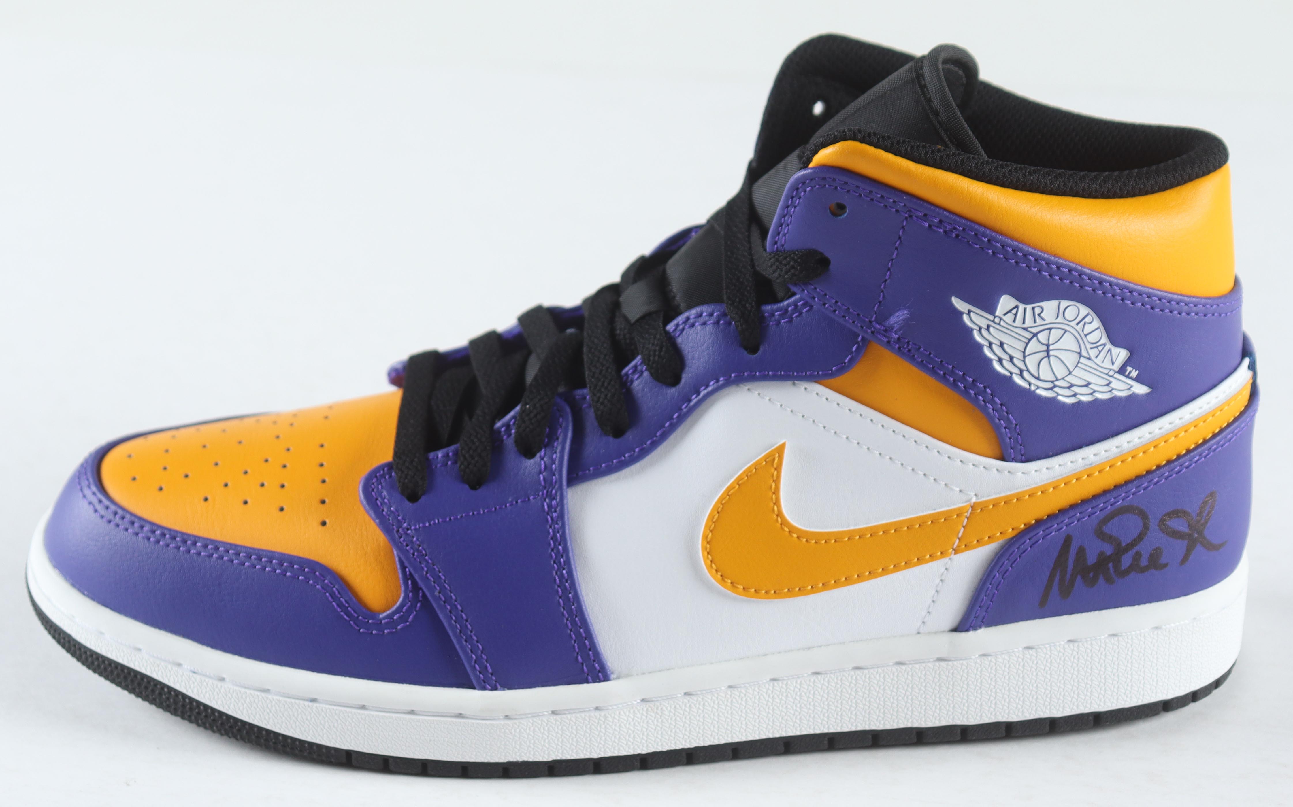 Magic Johnson Signed Nike Air Jordan Lakers Basketball Shoe In Display Case (Beckett) at PristineAuction.com Magic Johnson Signed Nike Air Jordan Lakers Basketball Shoe In Display Case (Beckett) at PristineAuction.com