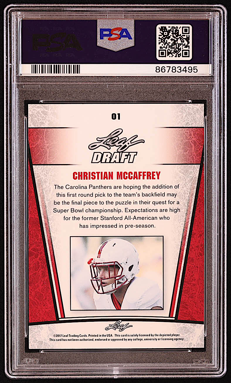 Christian McCaffrey 2017 Leaf Special Release Draft Silver #01 RC (PSA 10) at PristineAuction.com Christian McCaffrey 2017 Leaf Special Release Draft Silver #01 RC (PSA 10) at PristineAuction.com