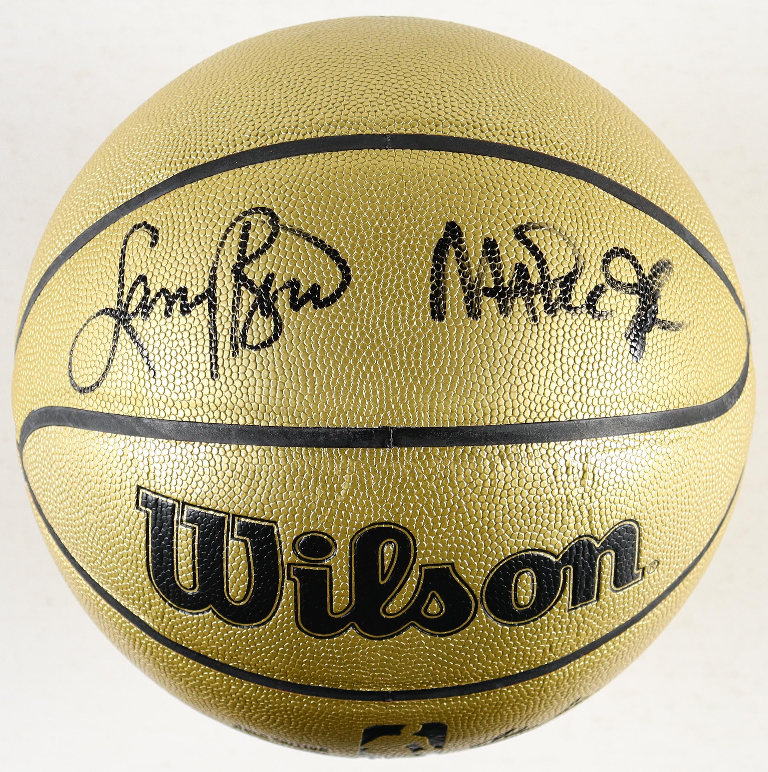 Larry Bird & Magic Johnson Signed Gold NBA Basketball With Acrylic Display Case (PSA & Beckett) at PristineAuction.com Larry Bird & Magic Johnson Signed Gold NBA Basketball With Acrylic Display Case (PSA & Beckett) at PristineAuction.com