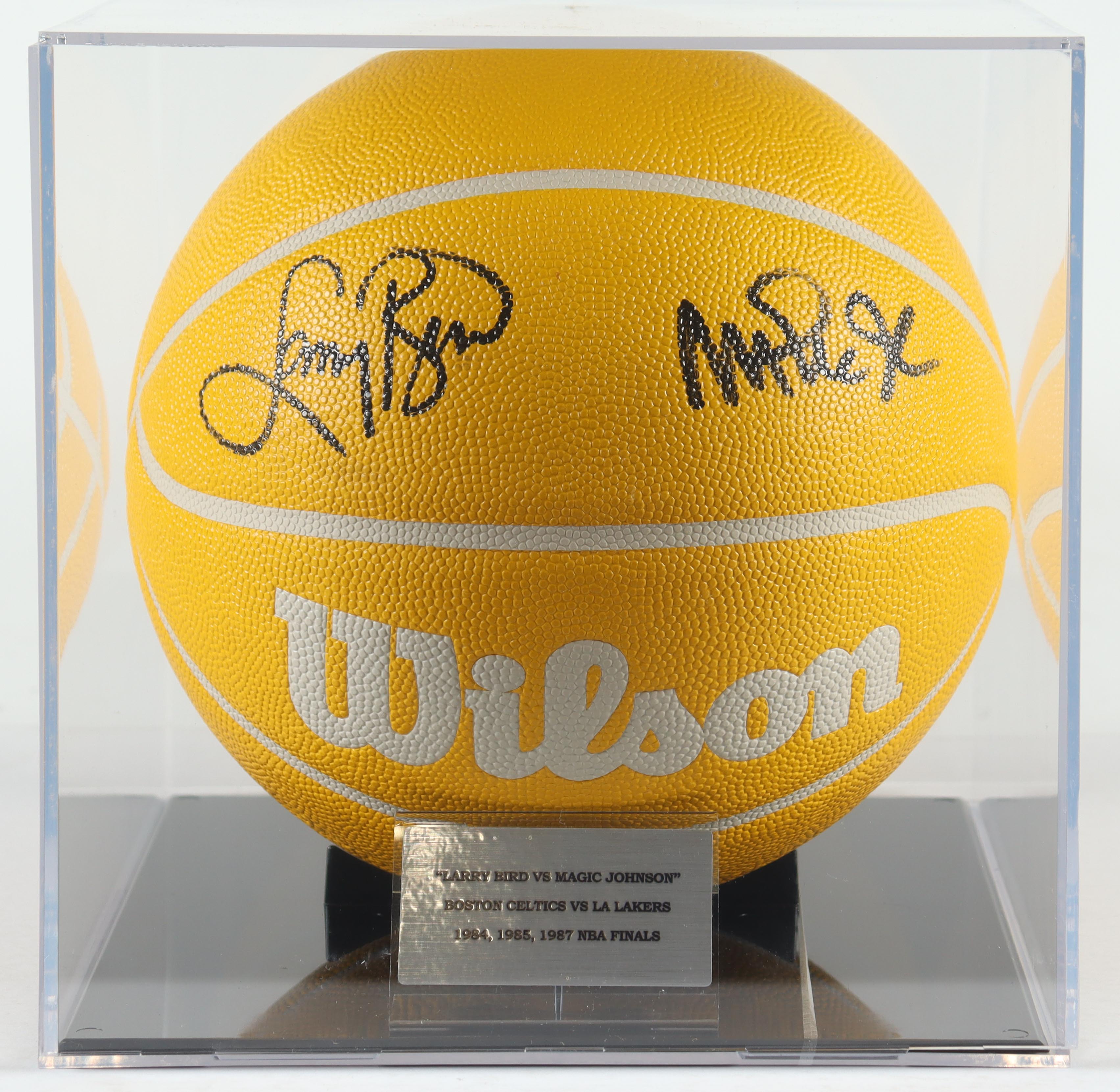 Larry Bird & Magic Johnson Signed NBA Basketball With Display Case (PSA & Beckett) at PristineAuction.com Larry Bird & Magic Johnson Signed NBA Basketball With Display Case (PSA & Beckett) at PristineAuction.com
