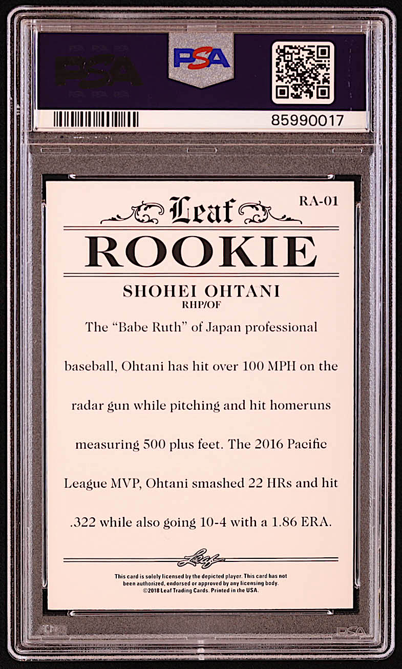 Shohei Ohtani 2018 Leaf Ohtani Rookie Achievement Red #RA01 RC #120/200 (PSA 10) at PristineAuction.com Shohei Ohtani 2018 Leaf Ohtani Rookie Achievement Red #RA01 RC #120/200 (PSA 10) at PristineAuction.com