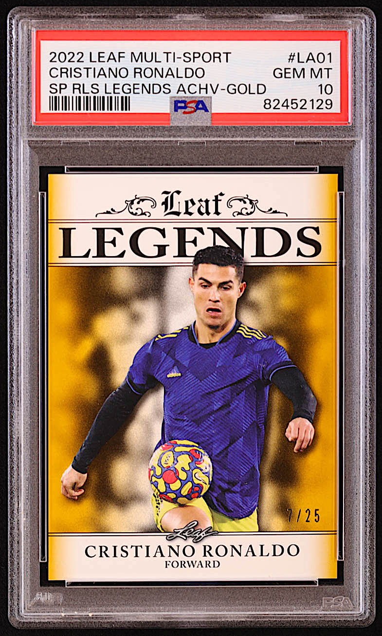 Cristiano Ronaldo 2022 Leaf Special Release Legends Achievement Gold #LA01 #/25 (PSA 10) at PristineAuction.com Cristiano Ronaldo 2022 Leaf Special Release Legends Achievement Gold #LA01 #/25 (PSA 10) at PristineAuction.com
