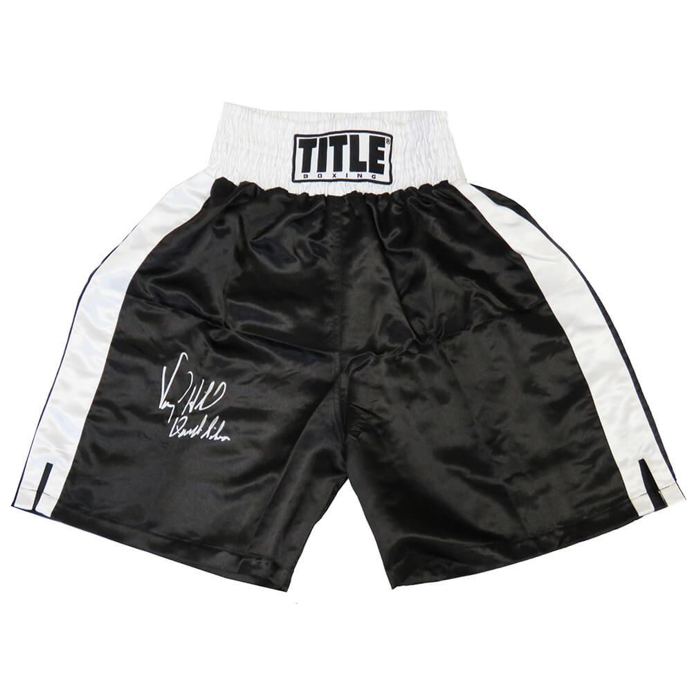 Virgil Hill Signed Title Boxing Trunks Inscribed "Quicksilver