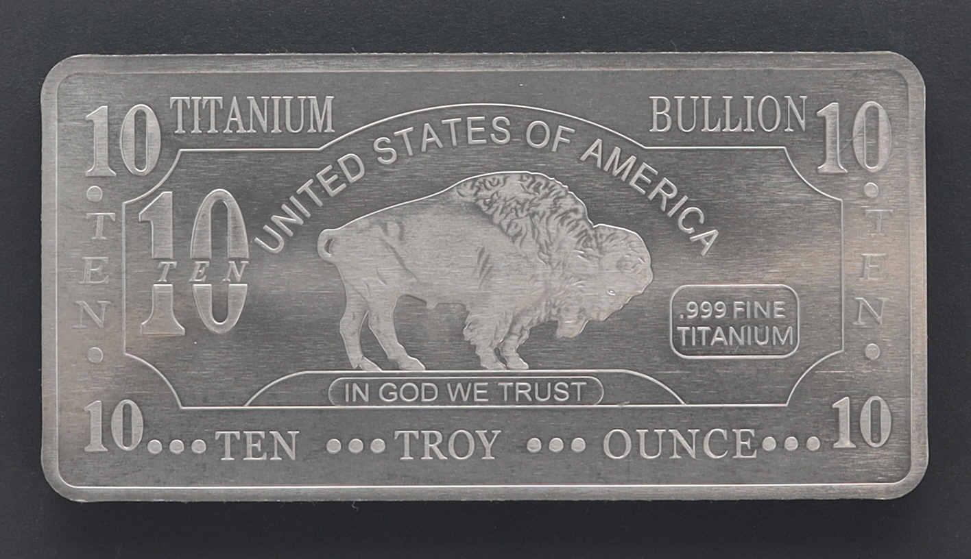 Ten Troy Ounce "Buffalo" .999 Fine Titanium Bullion Bar at PristineAuction.com Ten Troy Ounce "Buffalo" .999 Fine Titanium Bullion Bar at PristineAuction.com