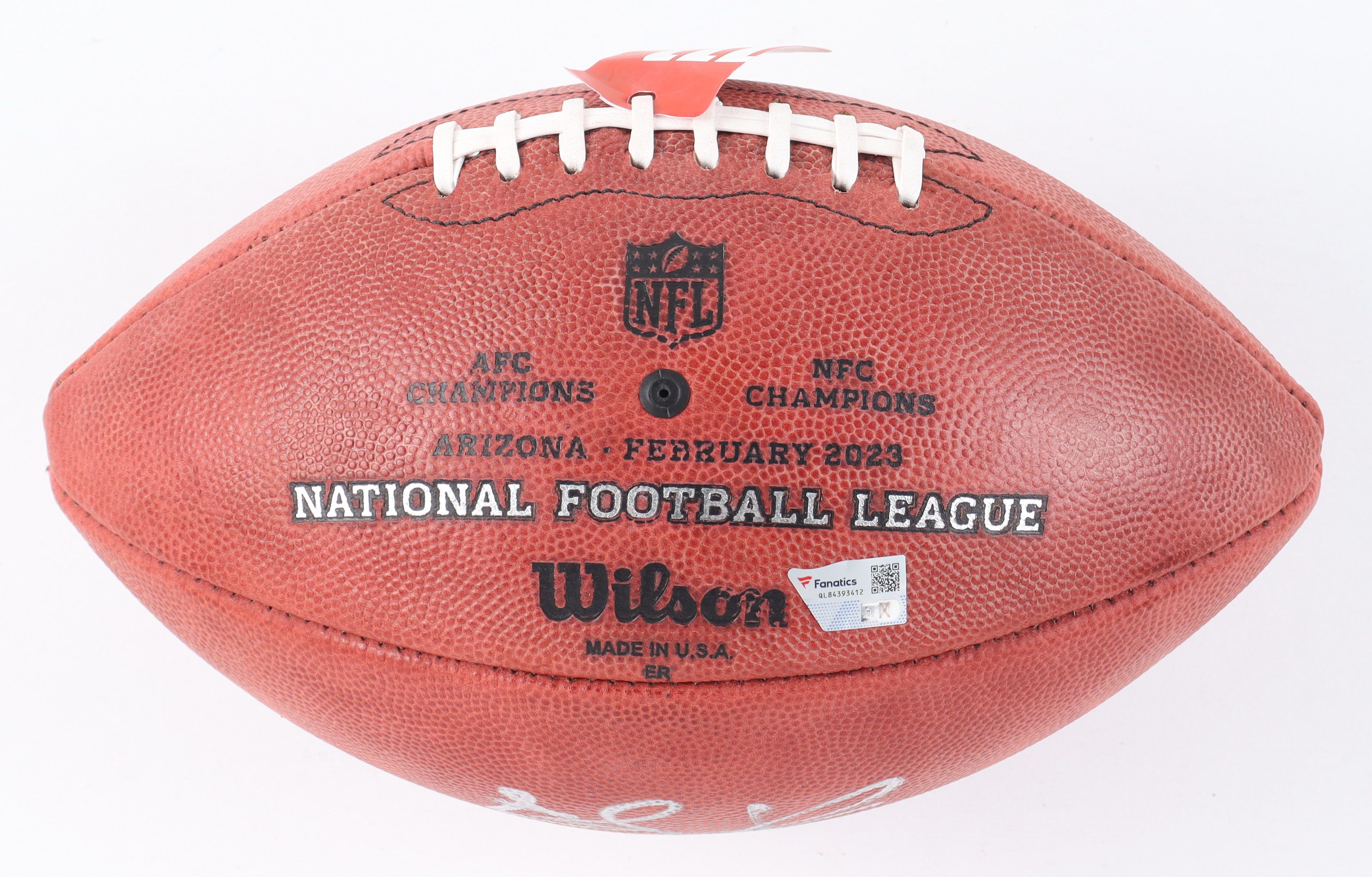 Patrick Mahomes & Travis Kelce Signed Official NFL "The Duke" SB LVII Logo Football (Fanatics) at PristineAuction.com Patrick Mahomes & Travis Kelce Signed Official NFL "The Duke" SB LVII Logo Football (Fanatics) at PristineAuction.com
