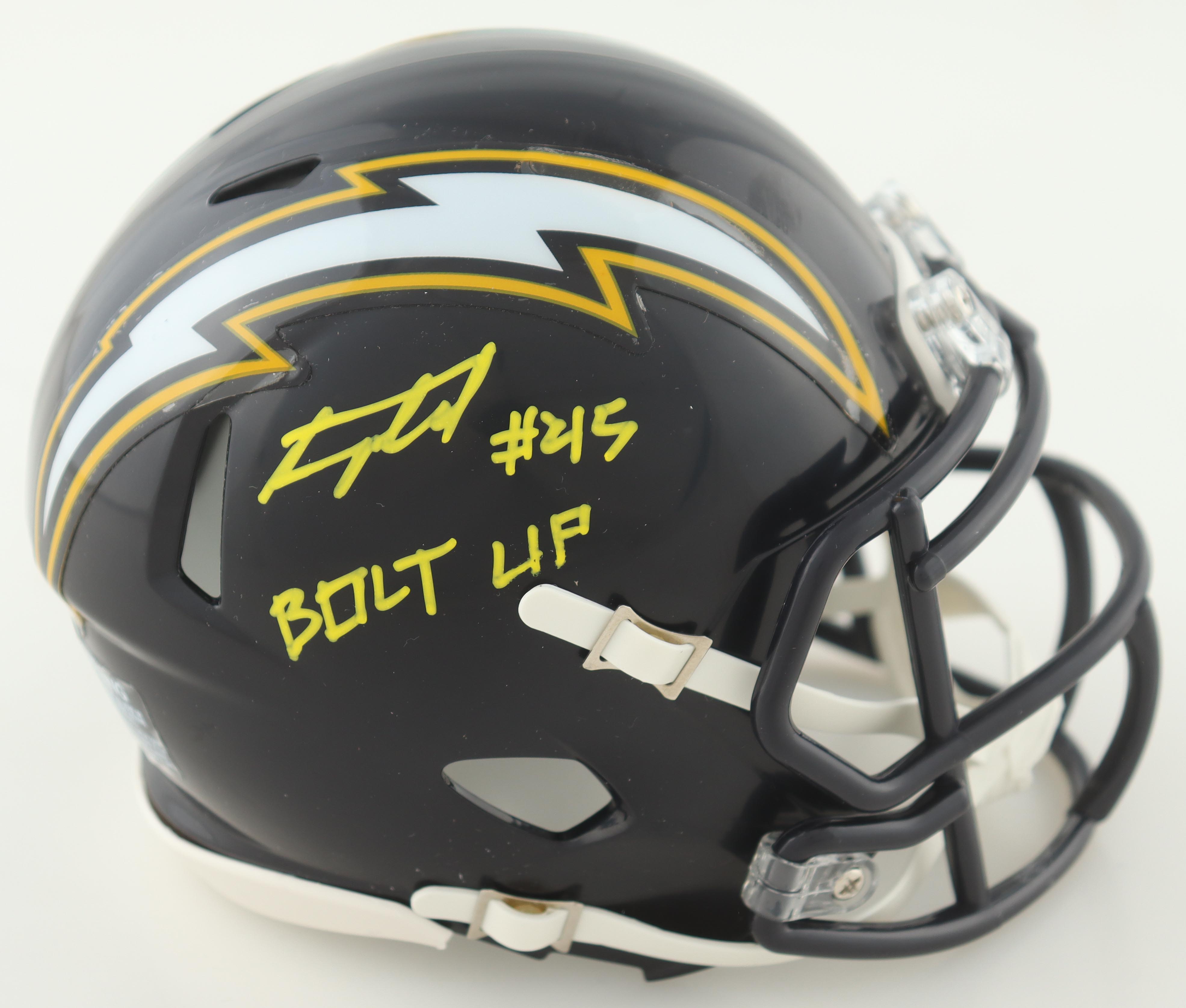 Tuli Tuipulotu Signed Chargers Speed Mini Helmet Inscribed "Bolt Up" (Beckett) at PristineAuction.com Tuli Tuipulotu Signed Chargers Speed Mini Helmet Inscribed "Bolt Up" (Beckett) at PristineAuction.com
