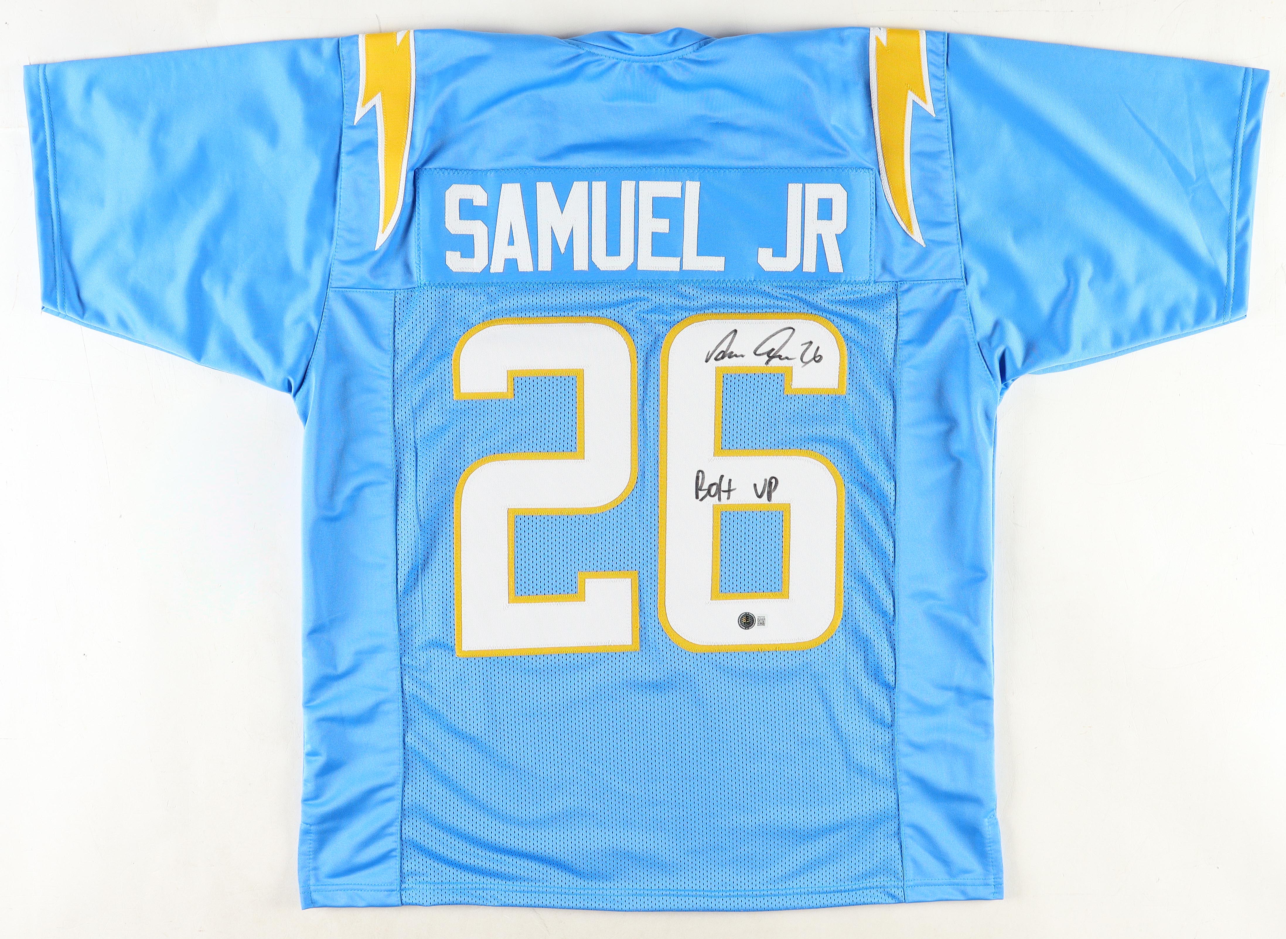 Asante Samuel Jr. Signed Jersey Inscribed "Bolt Up" (Beckett) at PristineAuction.com Asante Samuel Jr. Signed Jersey Inscribed "Bolt Up" (Beckett) at PristineAuction.com