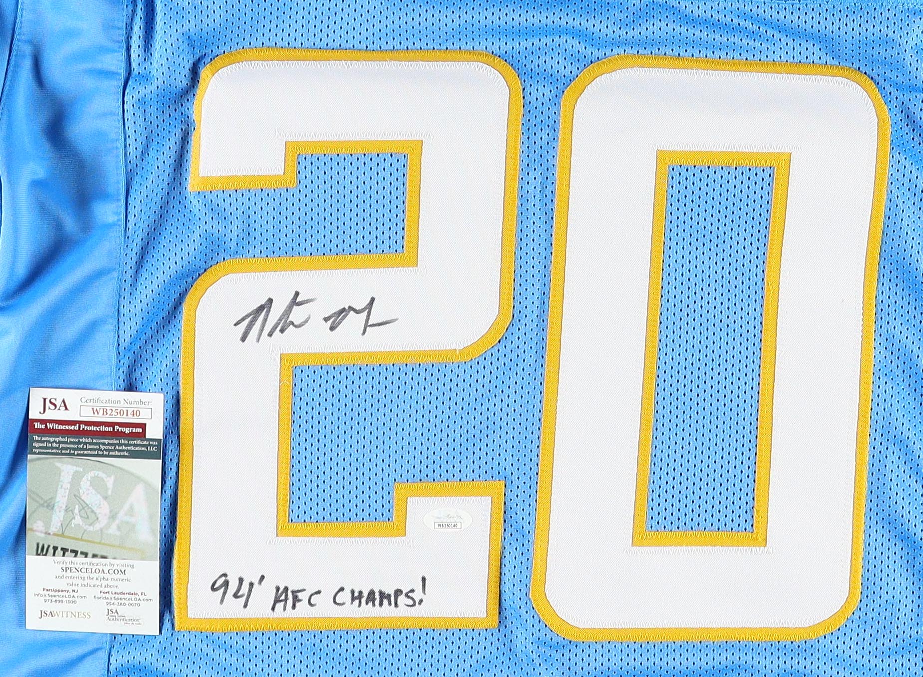 Natrone Means Signed Jersey Inscribed "94' AFC Champs!" (JSA) at PristineAuction.com Natrone Means Signed Jersey Inscribed "94' AFC Champs!" (JSA) at PristineAuction.com